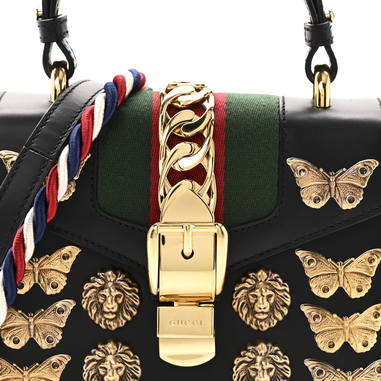 Calfskin Animal Studs Mini Sylvie Top Handle Bag Black