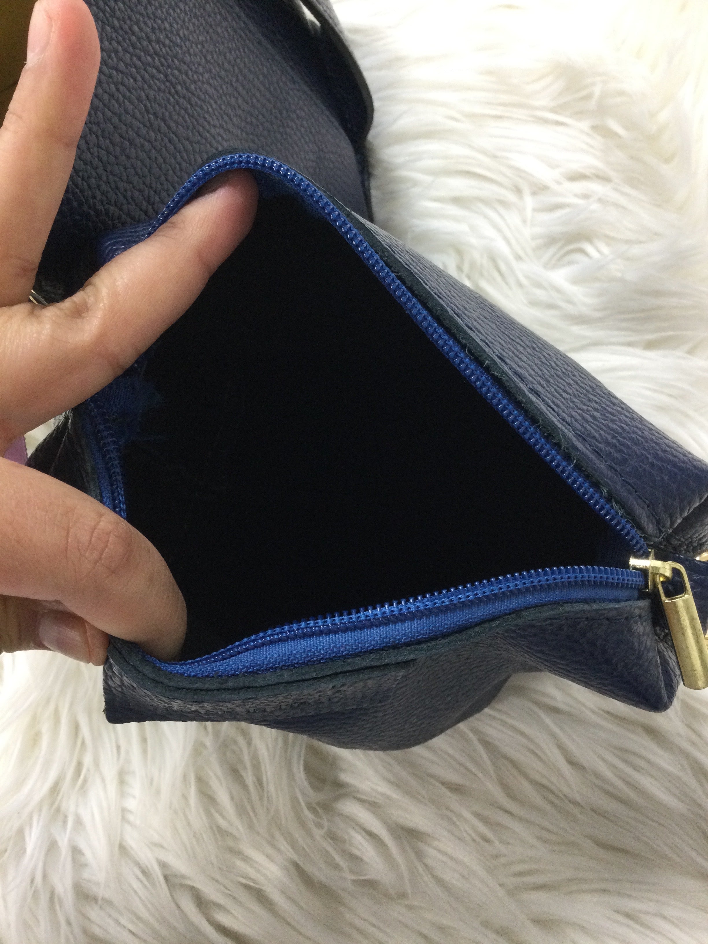 Handbag Leather By Cmb In Navy, Size:Medium