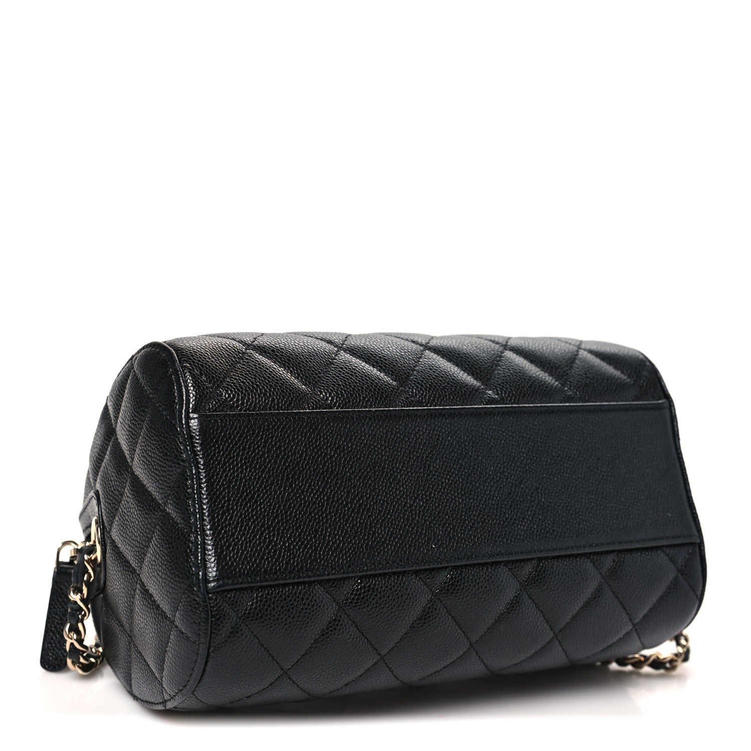 Caviar Quilted Barrel Clutch With Chain Black