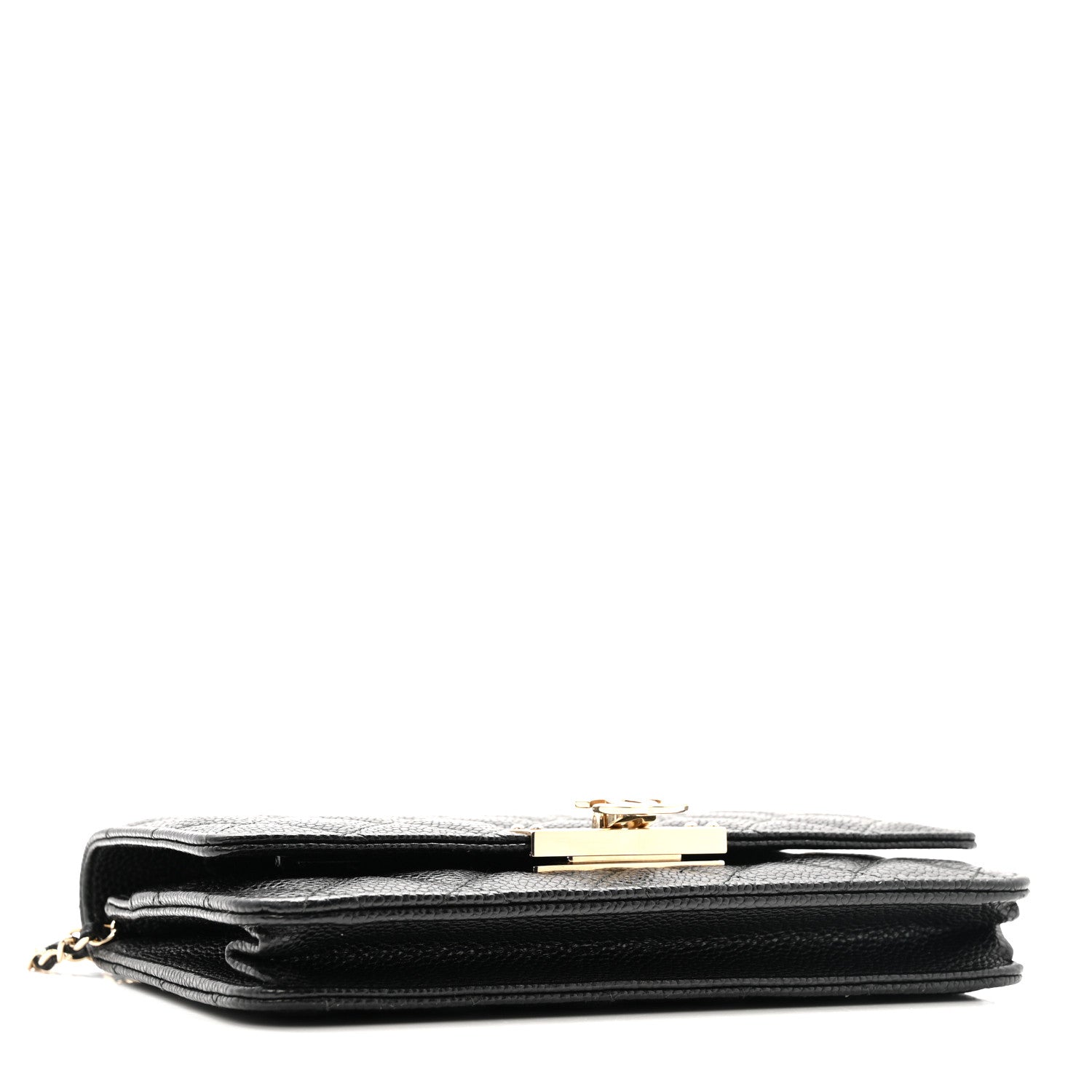 Caviar Quilted Golden Class Wallet On Chain WOC Black