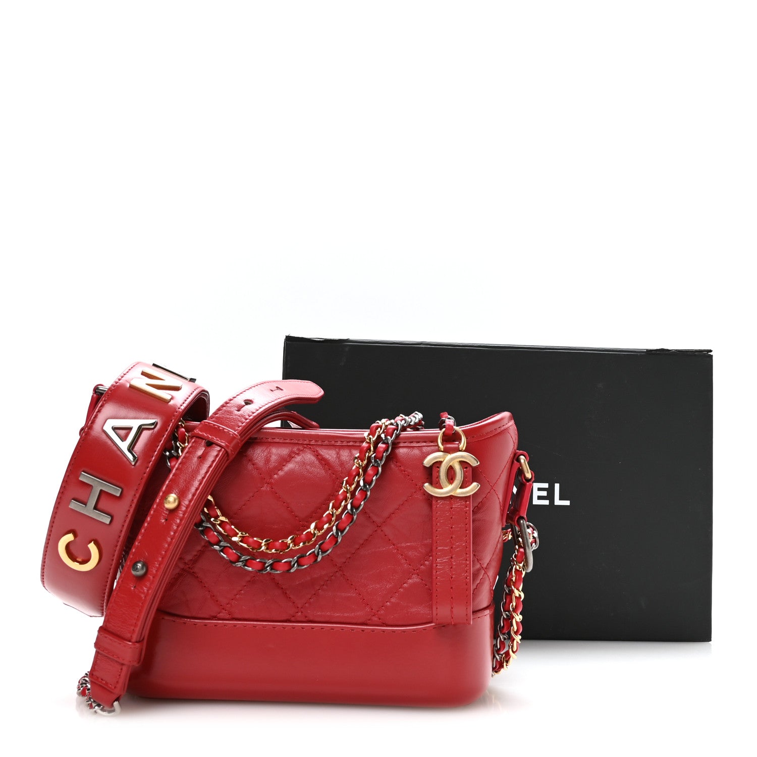 Aged Calfskin Quilted Small Gabrielle Logo Hobo Red