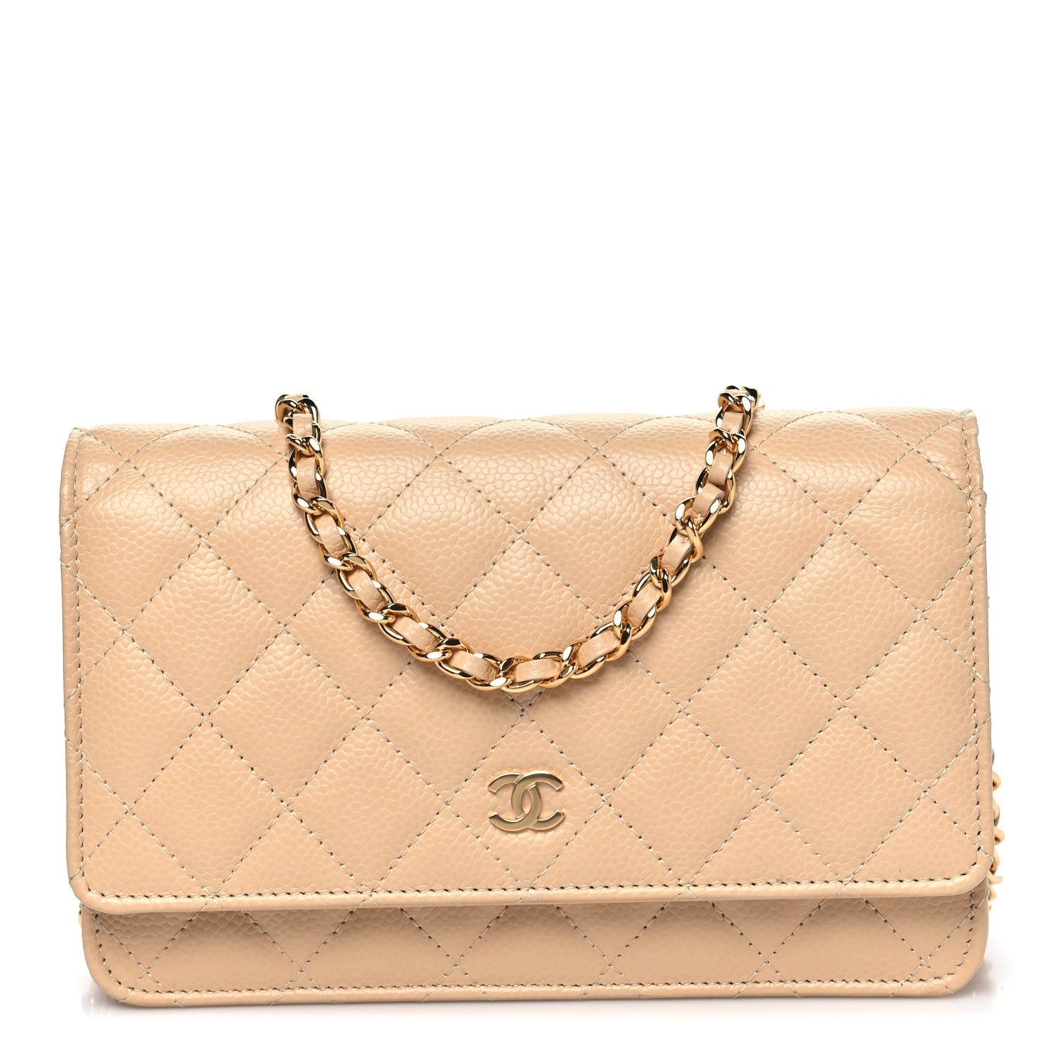 Caviar Quilted Wallet On Chain WOC Beige
