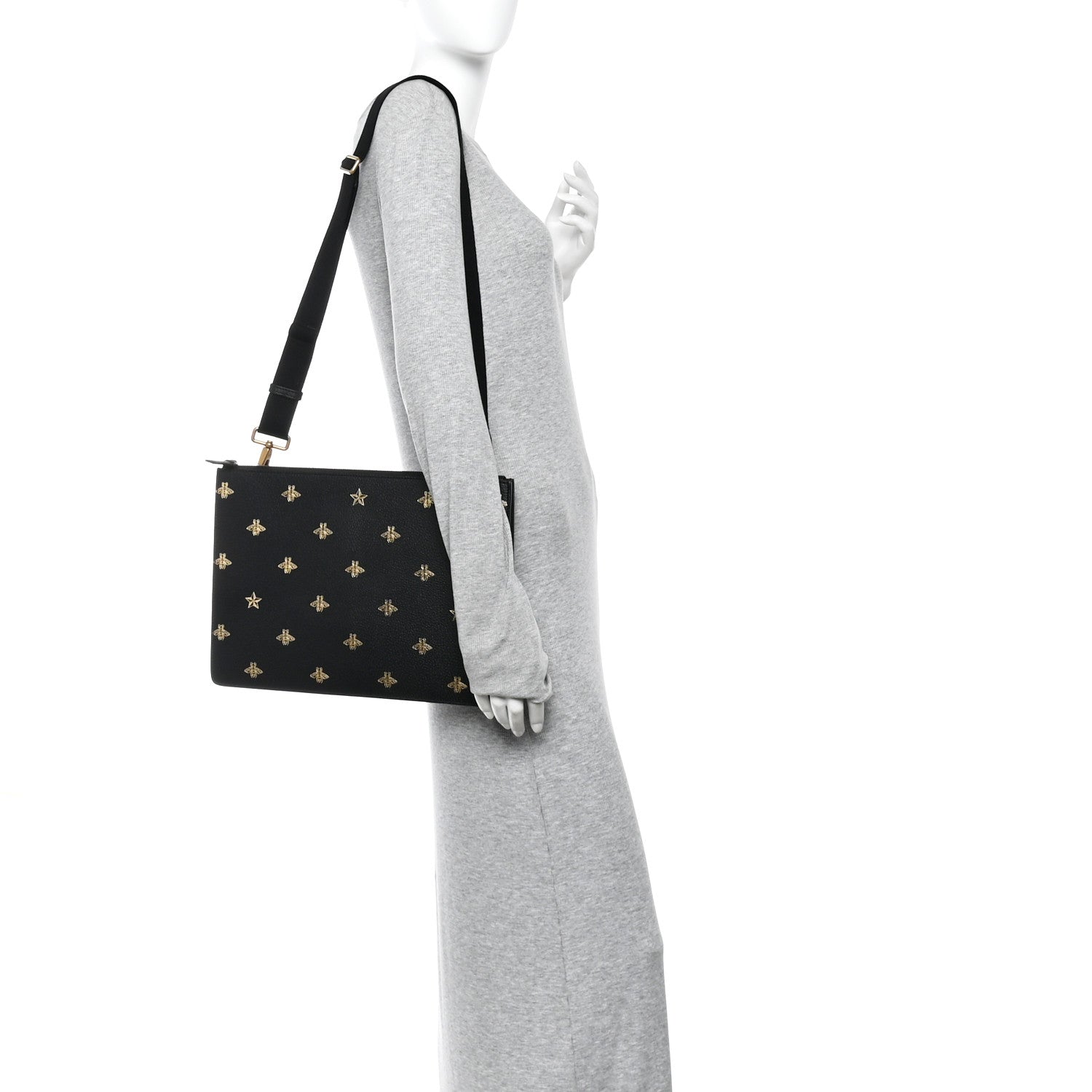 Grained Calfskin Bee Star Messenger Black