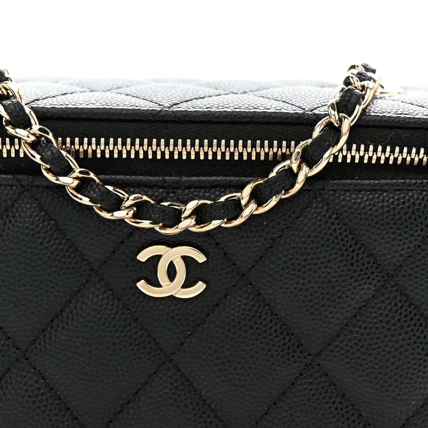 Caviar Quilted Small Vanity Case With Chain Black