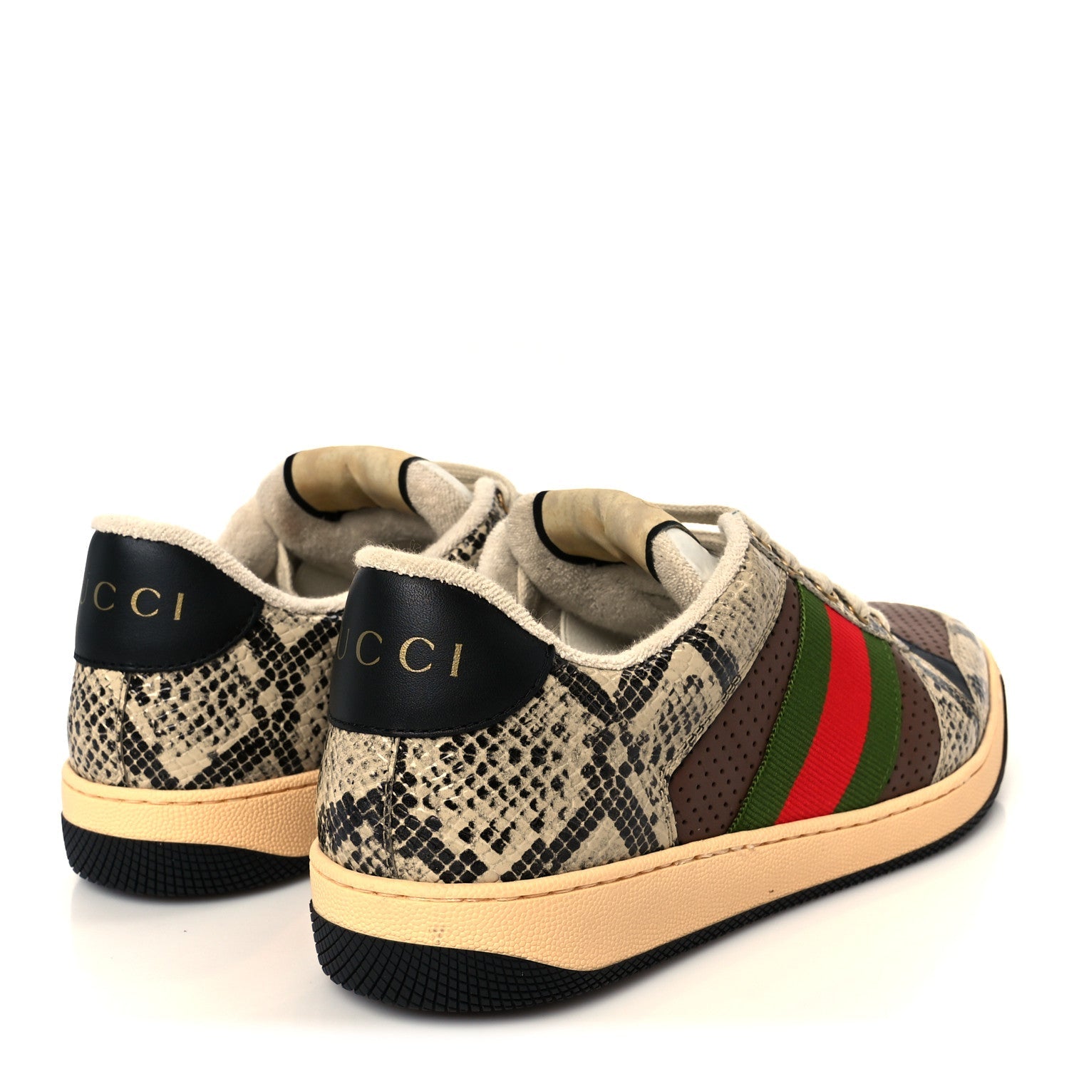 Calfskin Python Print Web Mens Screener Sneakers 7 Beige Avana Cuir