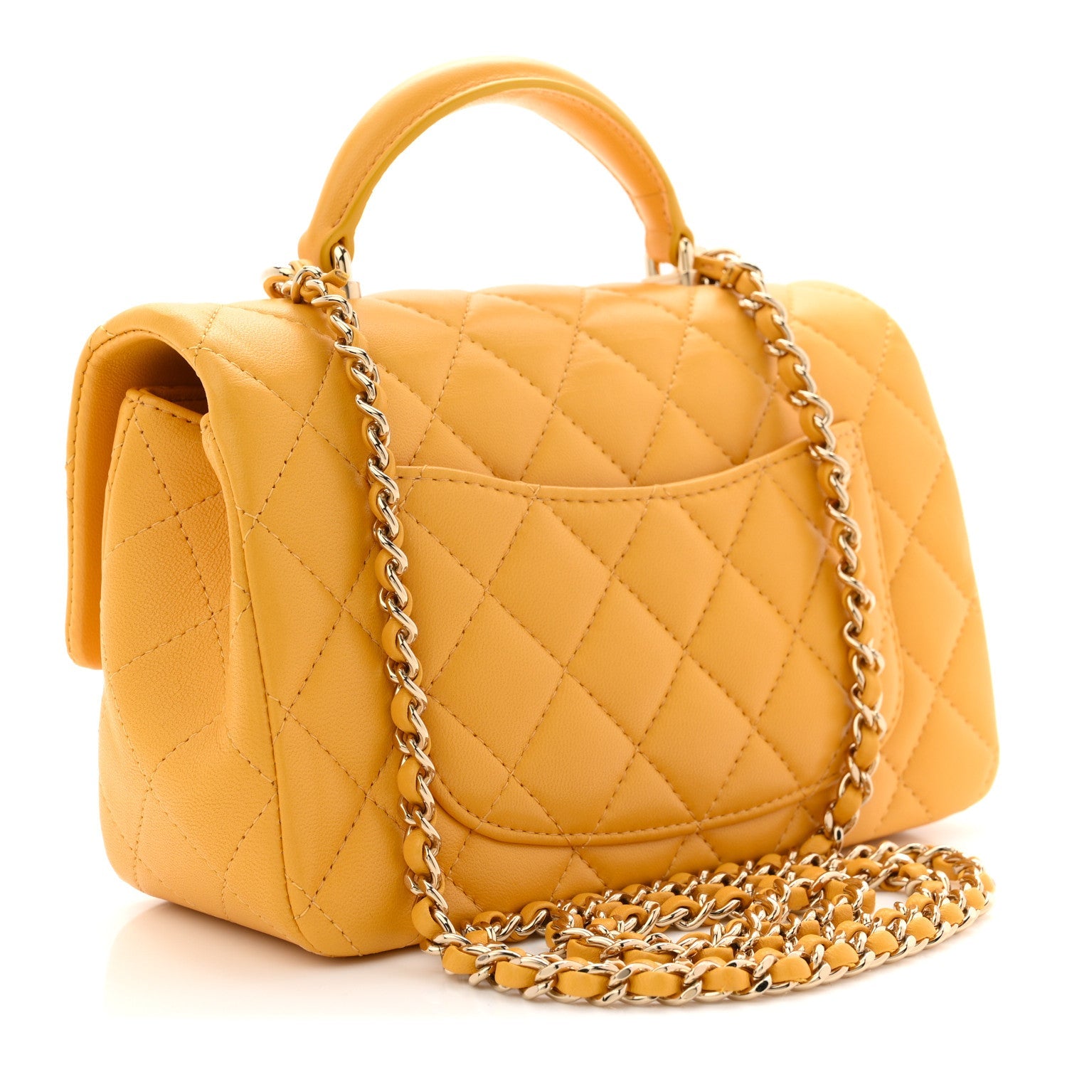 Lambskin Quilted Mini Top Handle Rectangular Flap Yellow