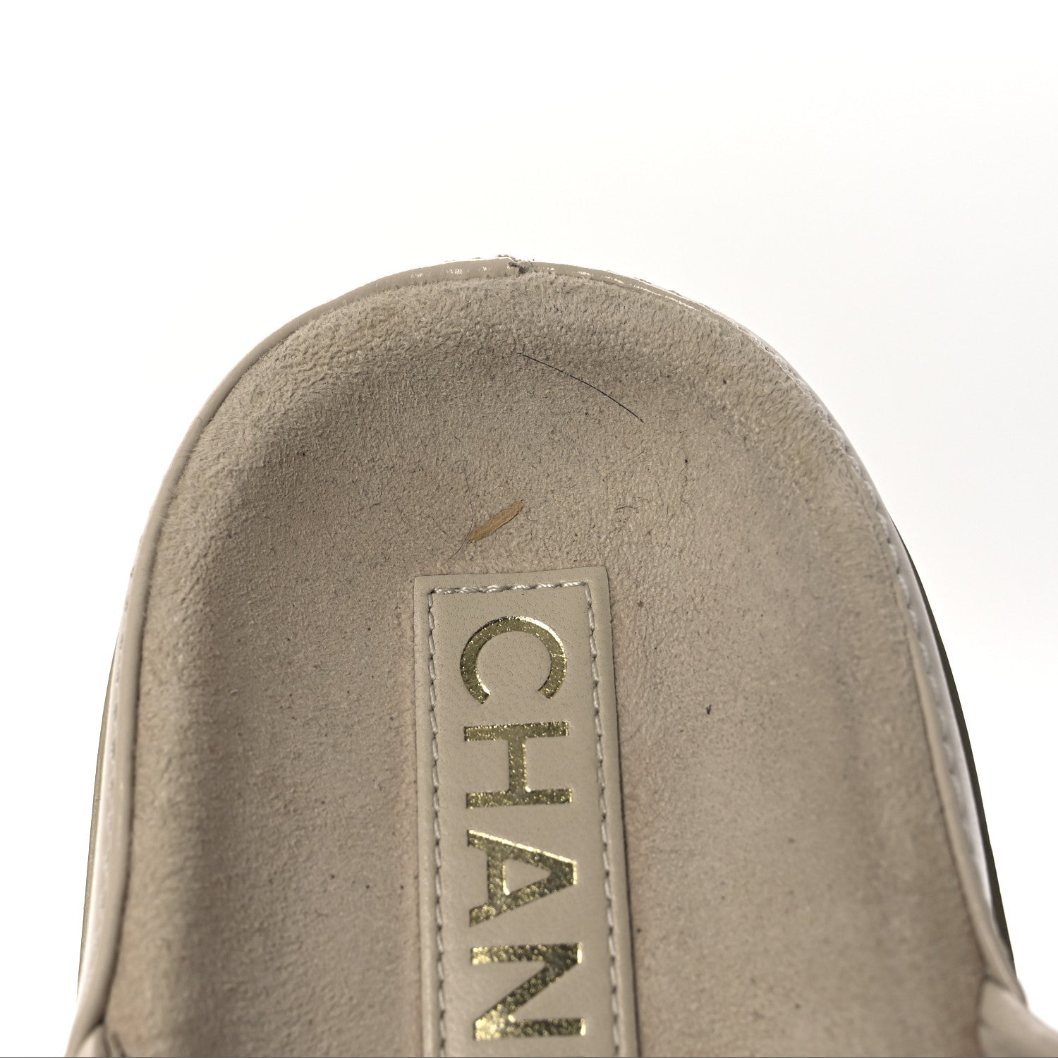 Shiny Calfskin Quilted Velcro Dad Crystal CC Slide Sandals 39 Beige
