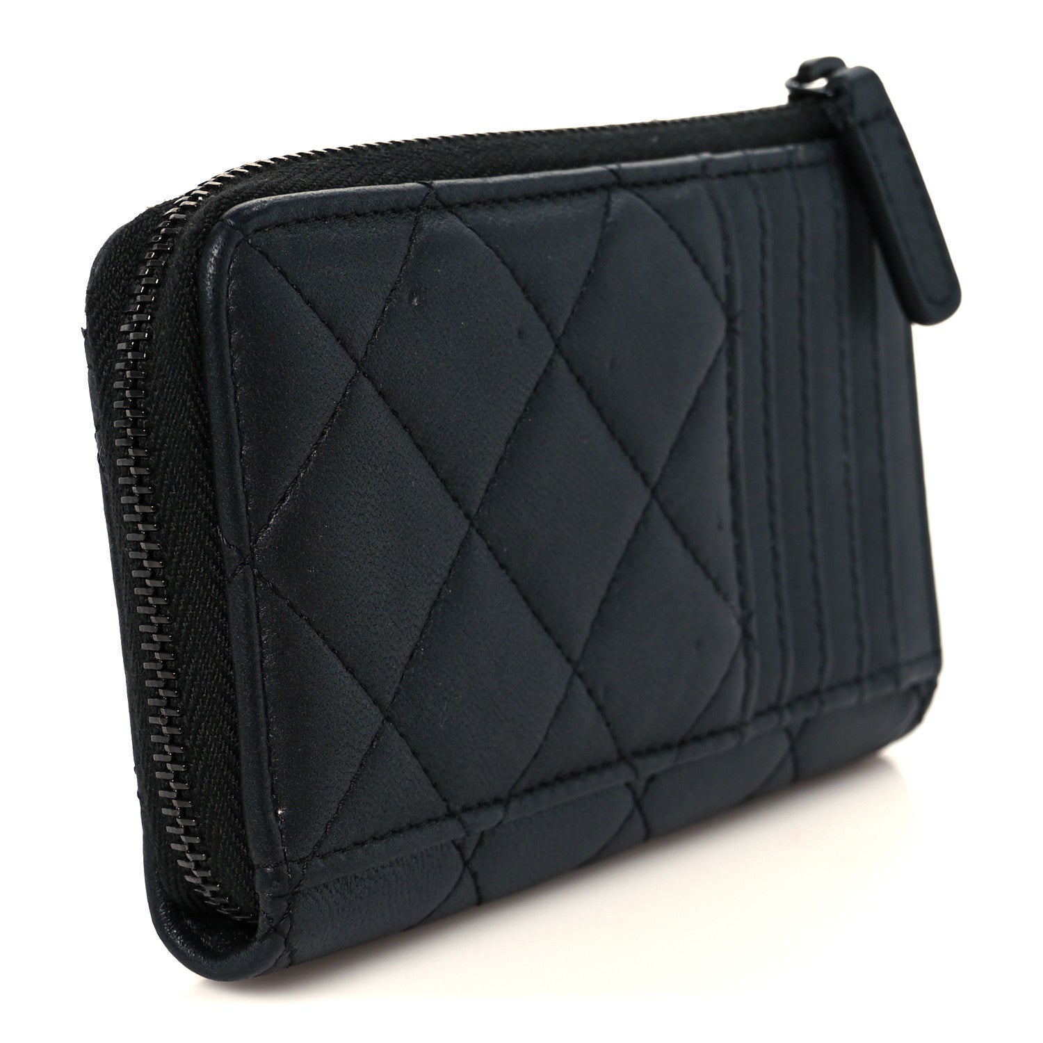 Pearly Lambskin Quilted Zip Card Holder So Black
