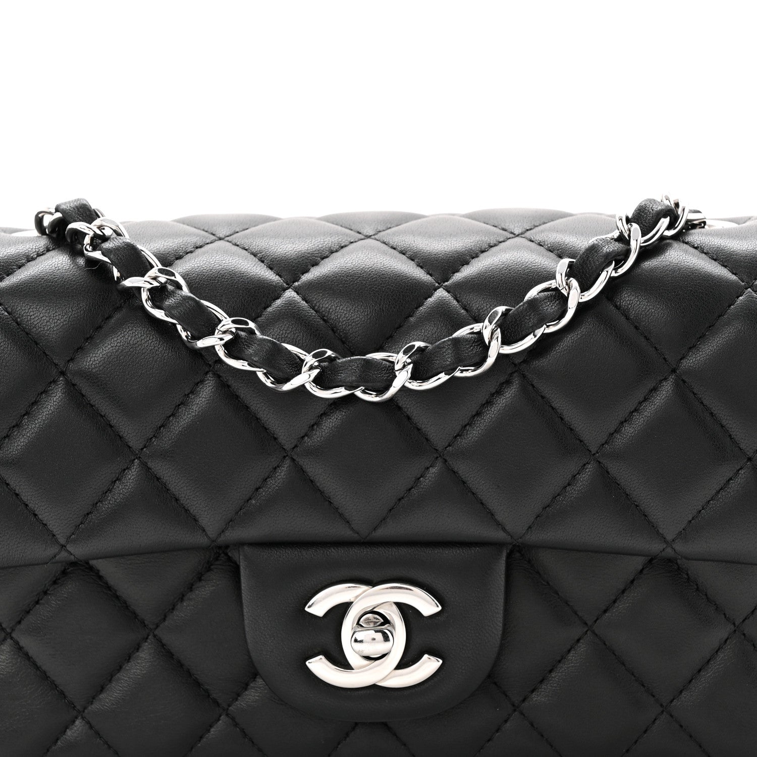 Lambskin Quilted Mini Rectangular Flap Black