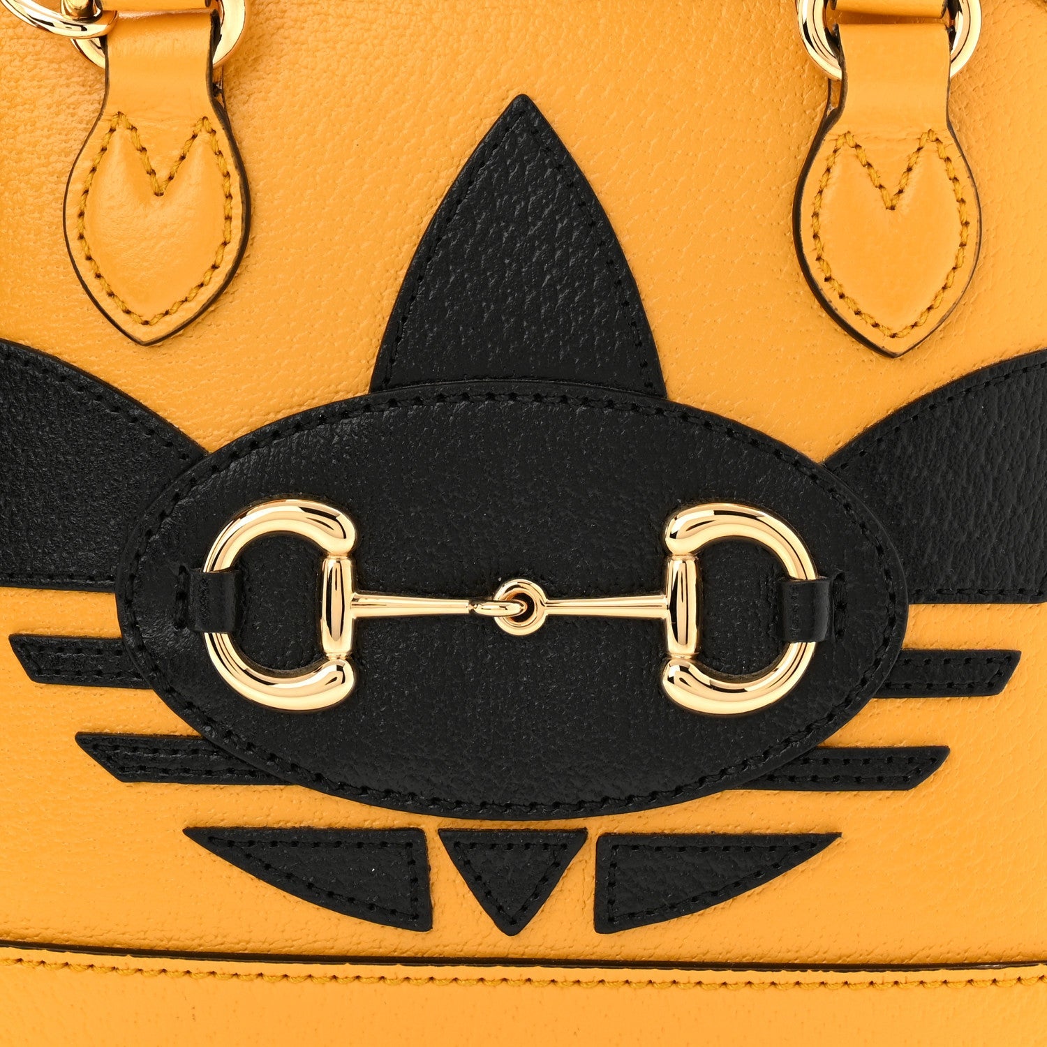X ADIDAS Textured Dollar Calfskin Web Trefoil Mini Horsebit 1955 Top Handle Bag Crop Black