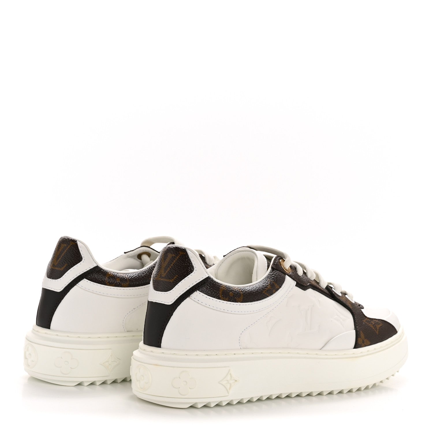 Calfskin Embossed Monogram Time Out Sneakers 39 White