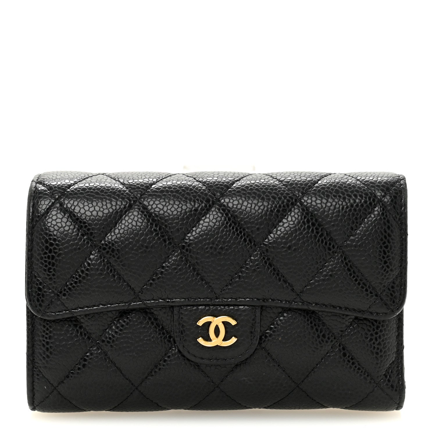 Caviar Quilted Medium Flap Wallet Black