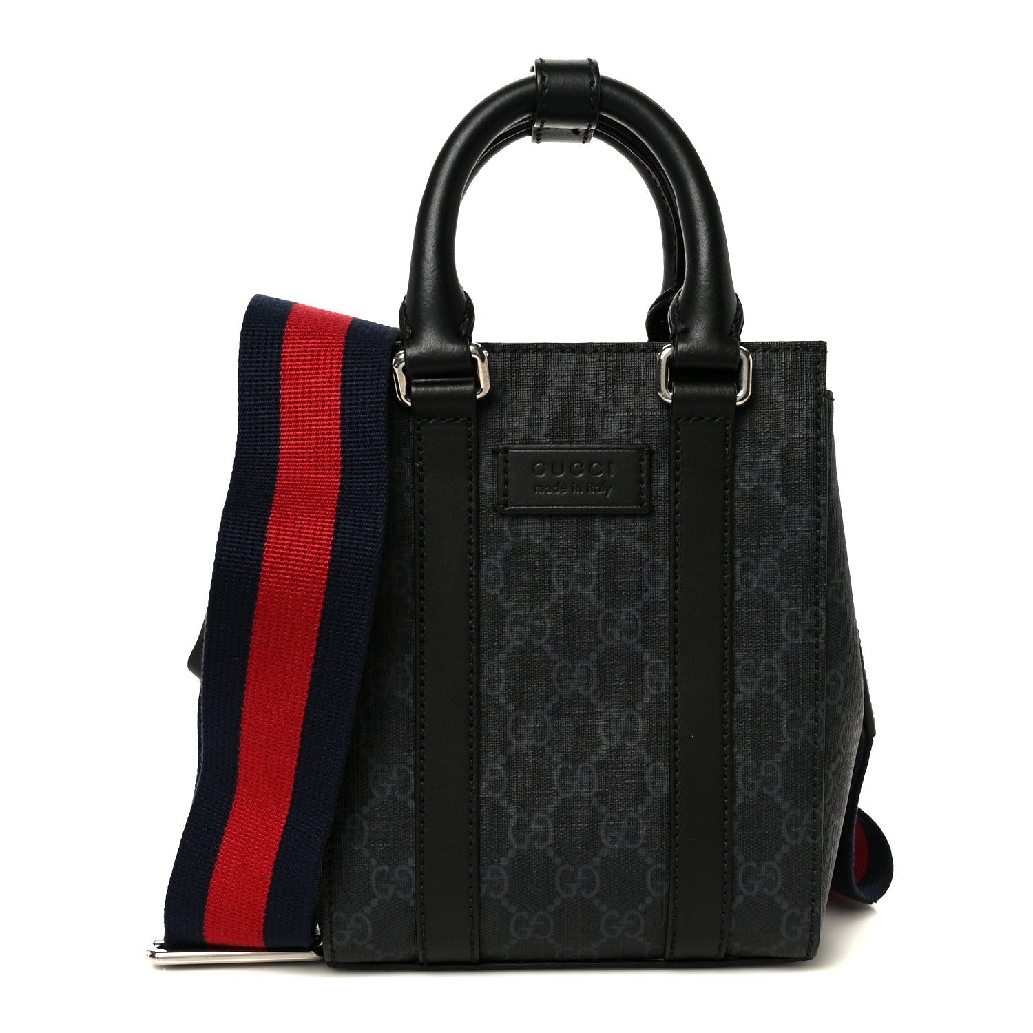 GG Supreme Monogram Appia Calfskin Web Mini Tote Bag Black