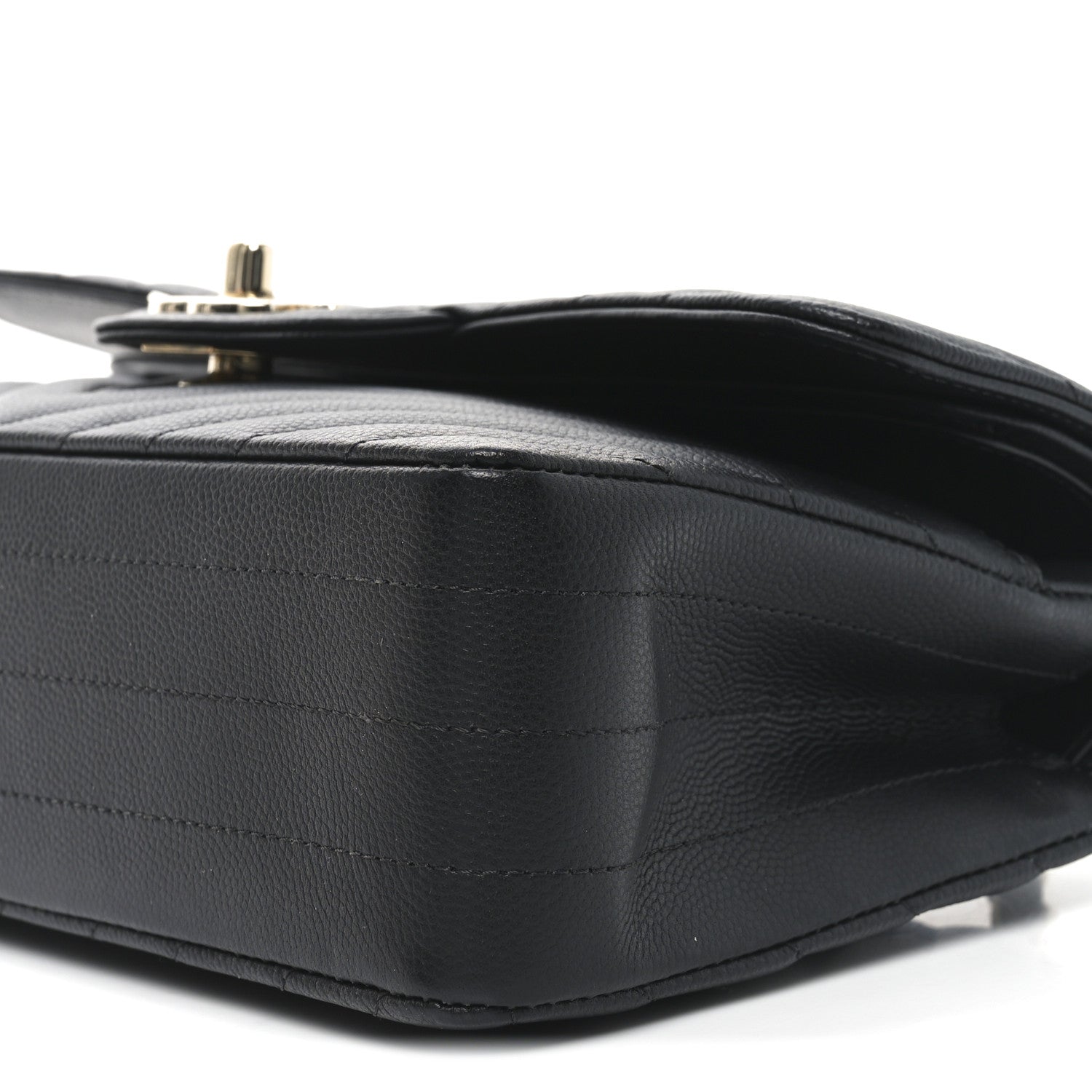 Caviar Chevron Quilted Small Double Flap Black