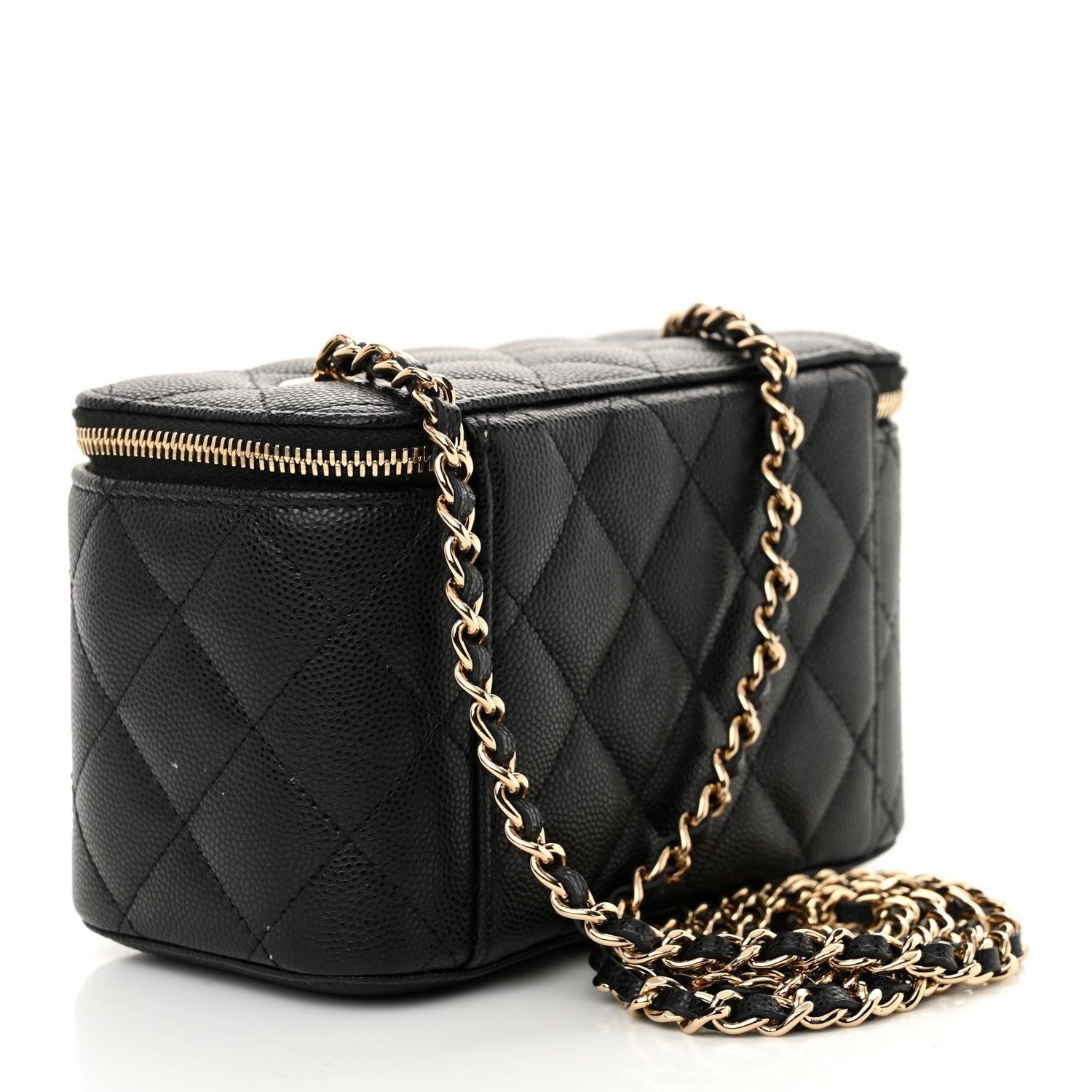 Caviar Quilted Small Vanity Case With Chain Black