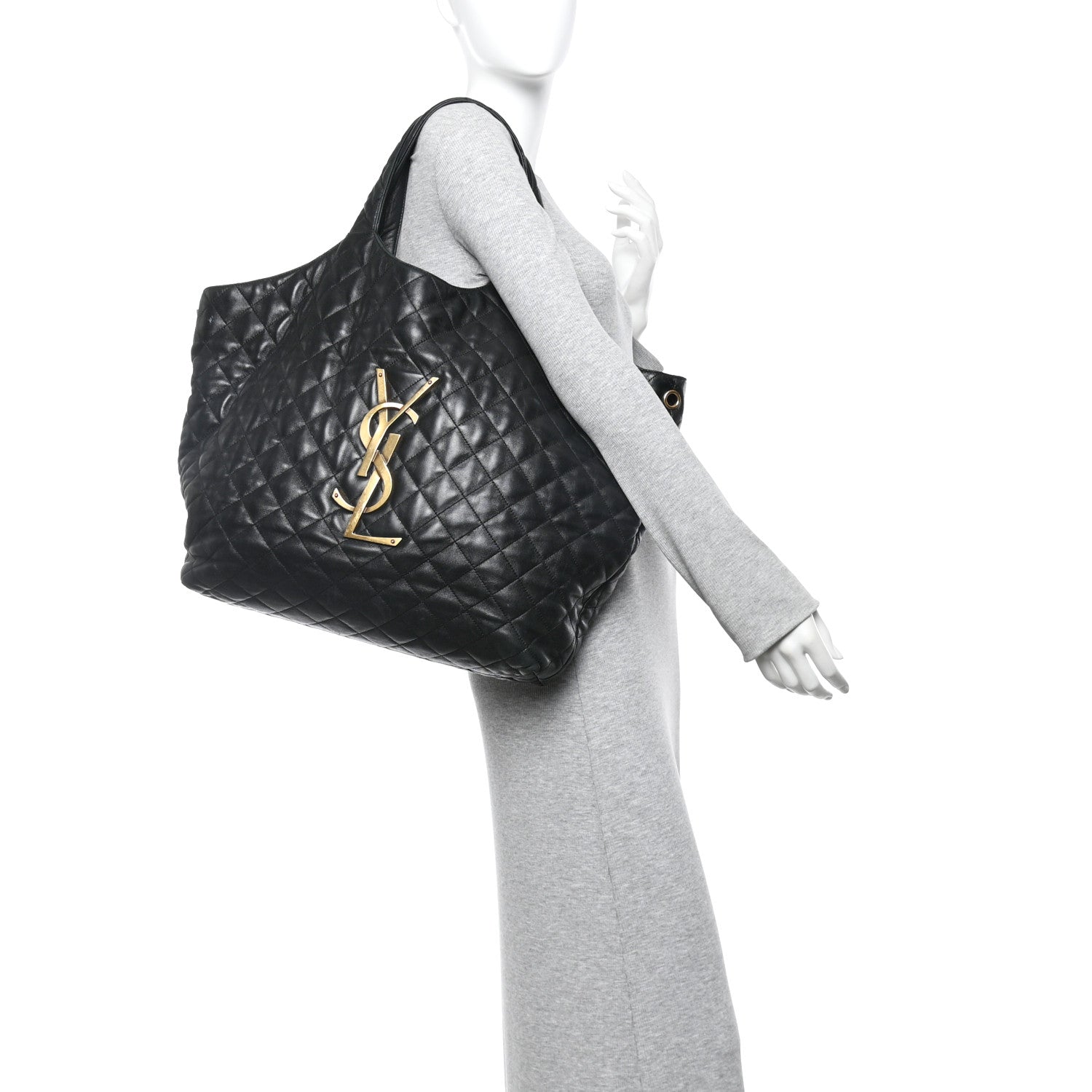 Lambskin Quilted Maxi Icare Shopping Tote Black