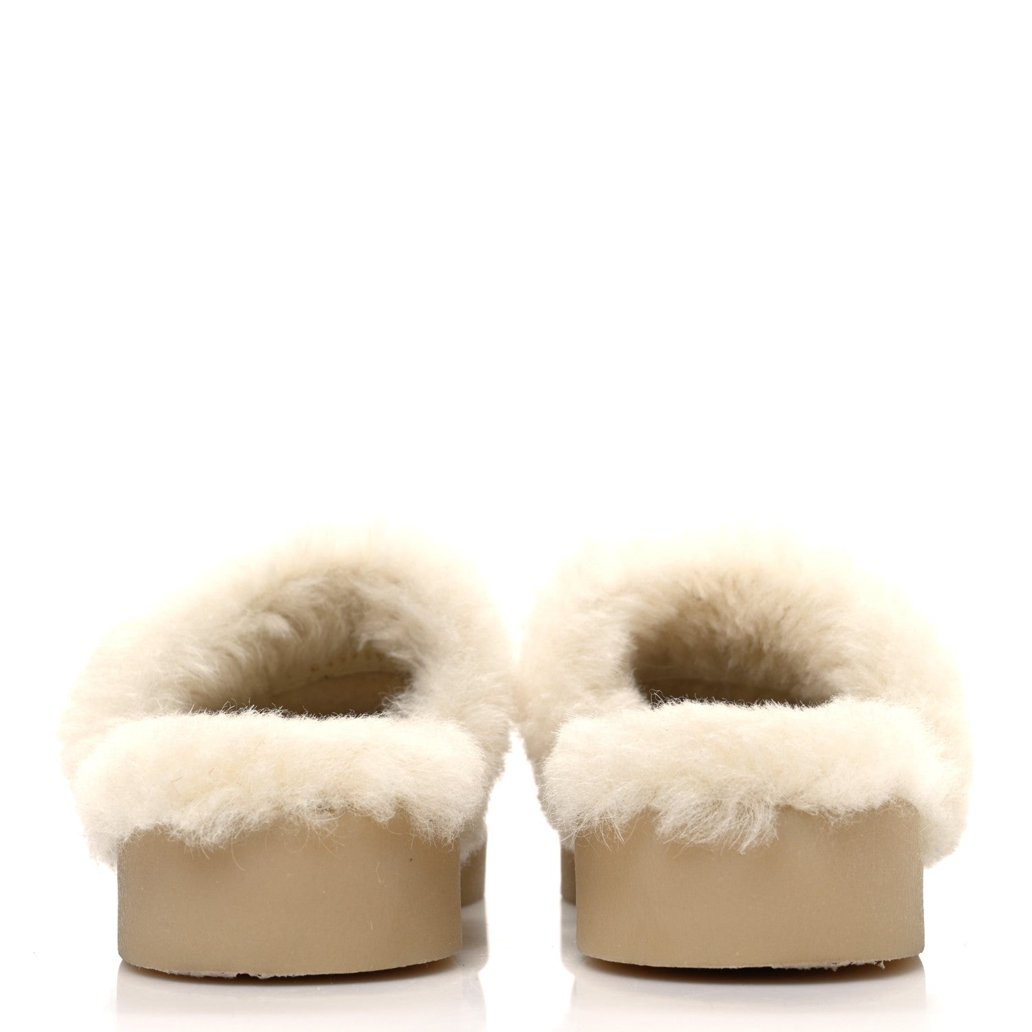 Suede Shearling CC Cap Toe Mules 41 Beige Black