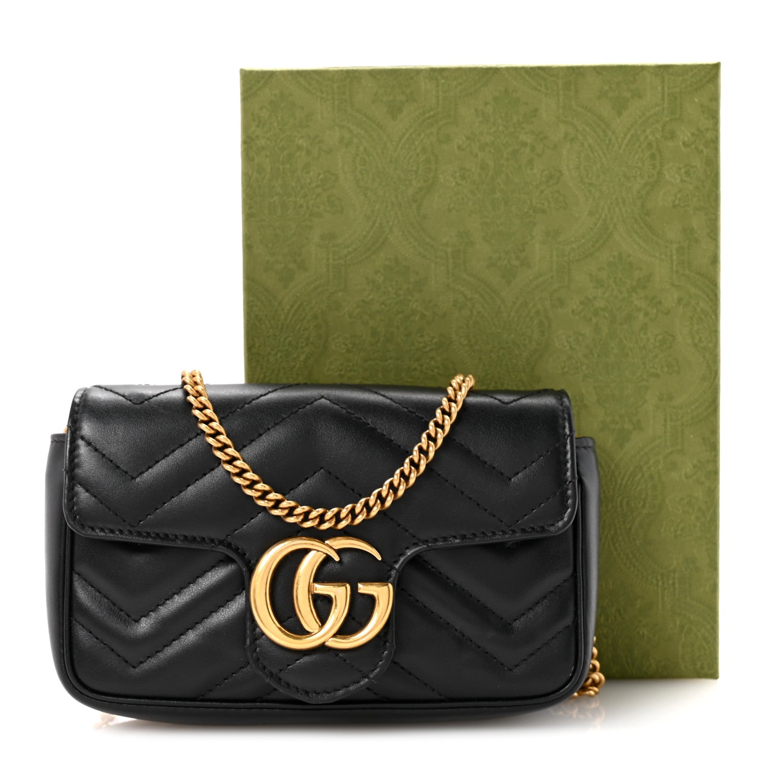 Calfskin Matelasse Super Mini GG Marmont Shoulder Bag Black