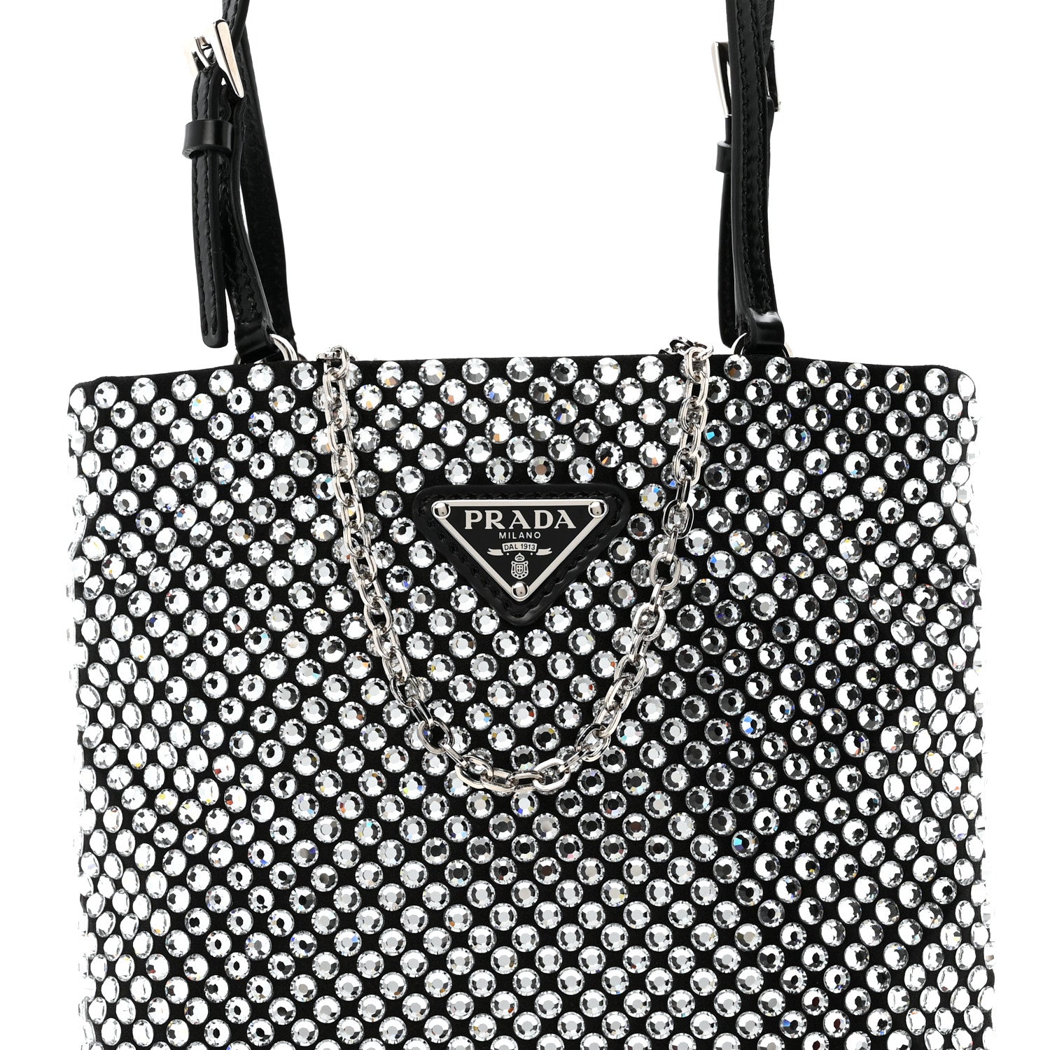 Satin Crystal Metal Triangle Logo Chain Crossbody Handbag Cristal