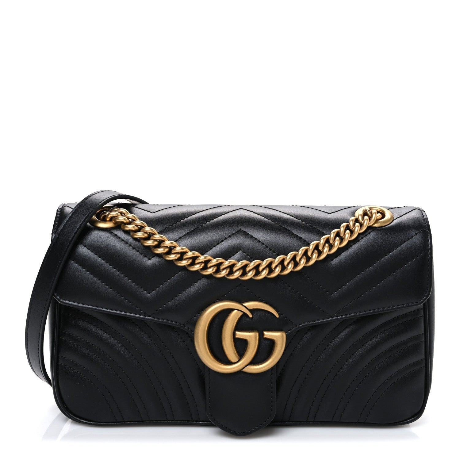 Calfskin Matelasse Small GG Marmont Shoulder Bag Black