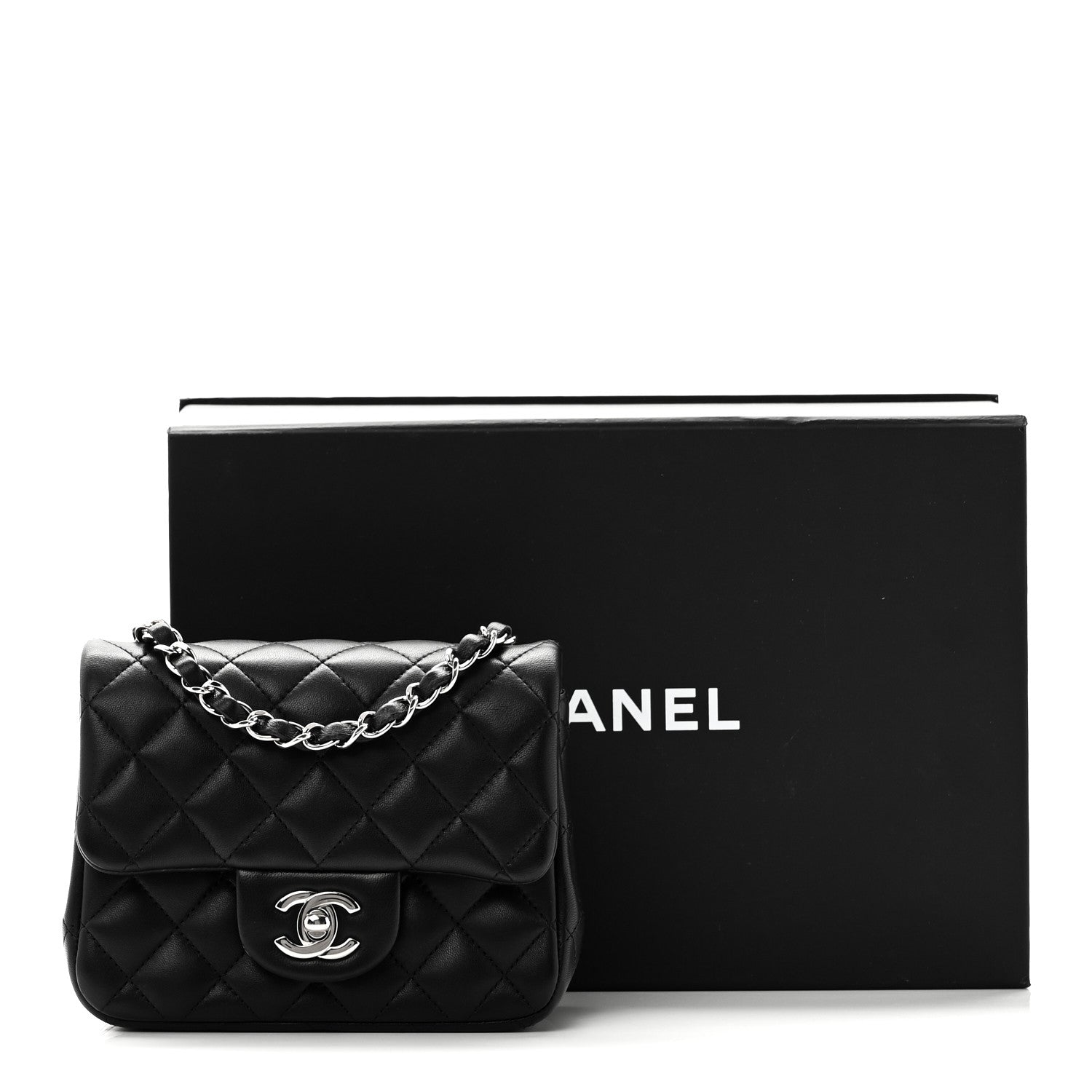 Lambskin Quilted Mini Square Flap Black