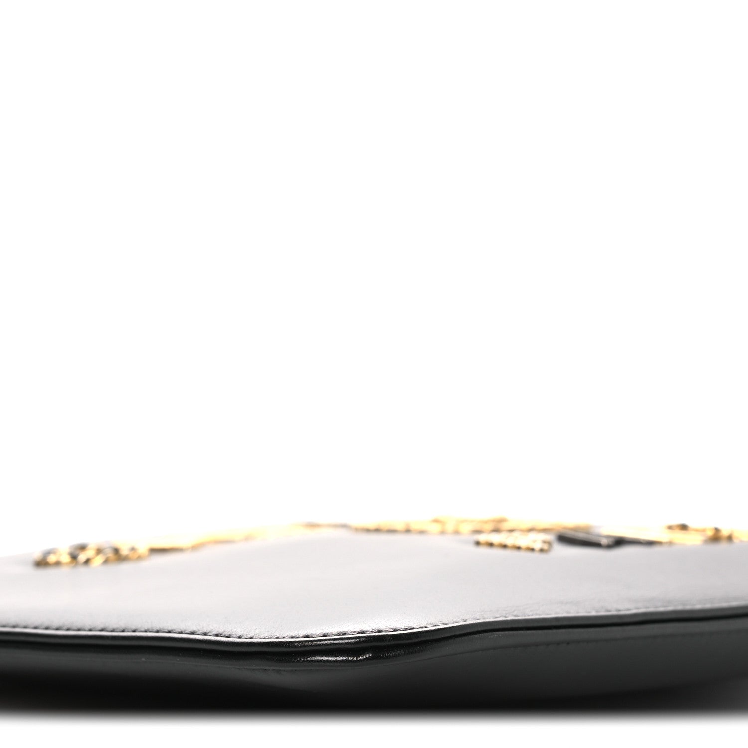 Shiny Calfskin Crystal Pearl Logo Cosmetic Case Black