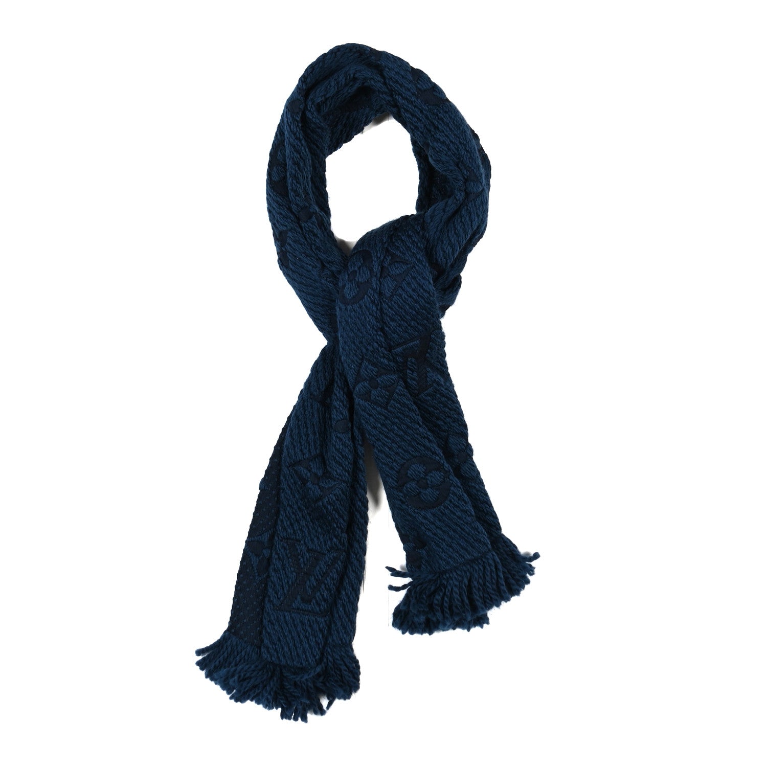 Wool Silk Logomania Scarf Denim Dark