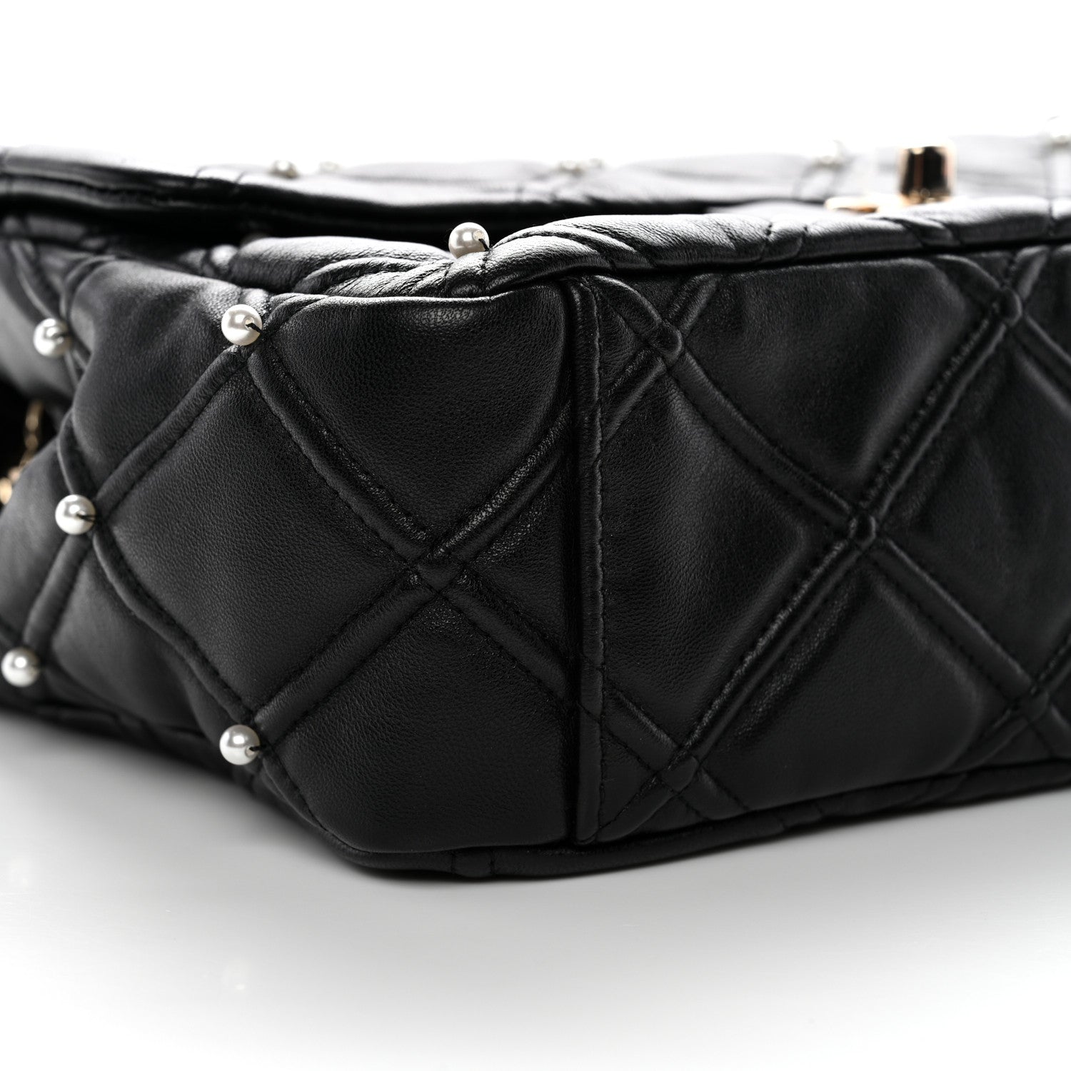 Lambskin Quilted Pearl Studded Flap Black