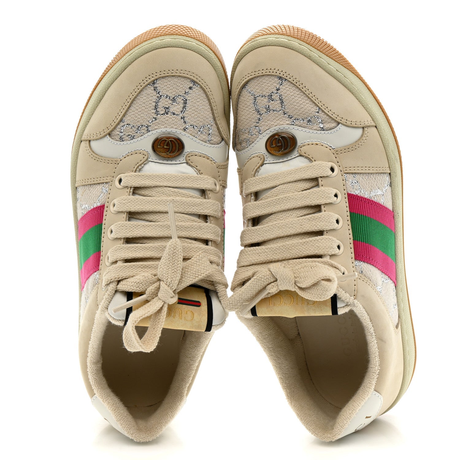 Lame GG Monogram Nubuck Web Screener Sneakers 36 Gardenia Silver Dusty Milk White