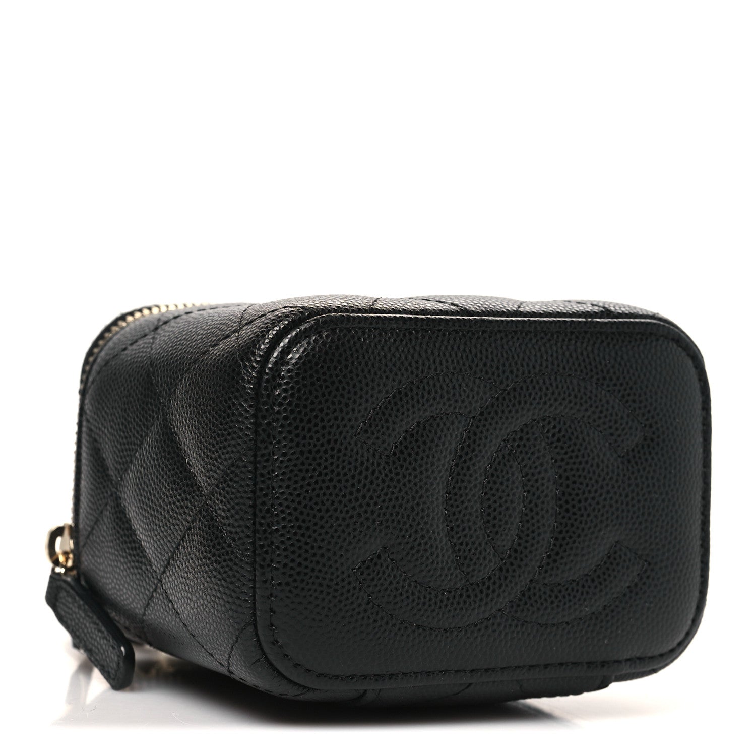 Caviar Quilted Mini Vanity Case With Chain Black
