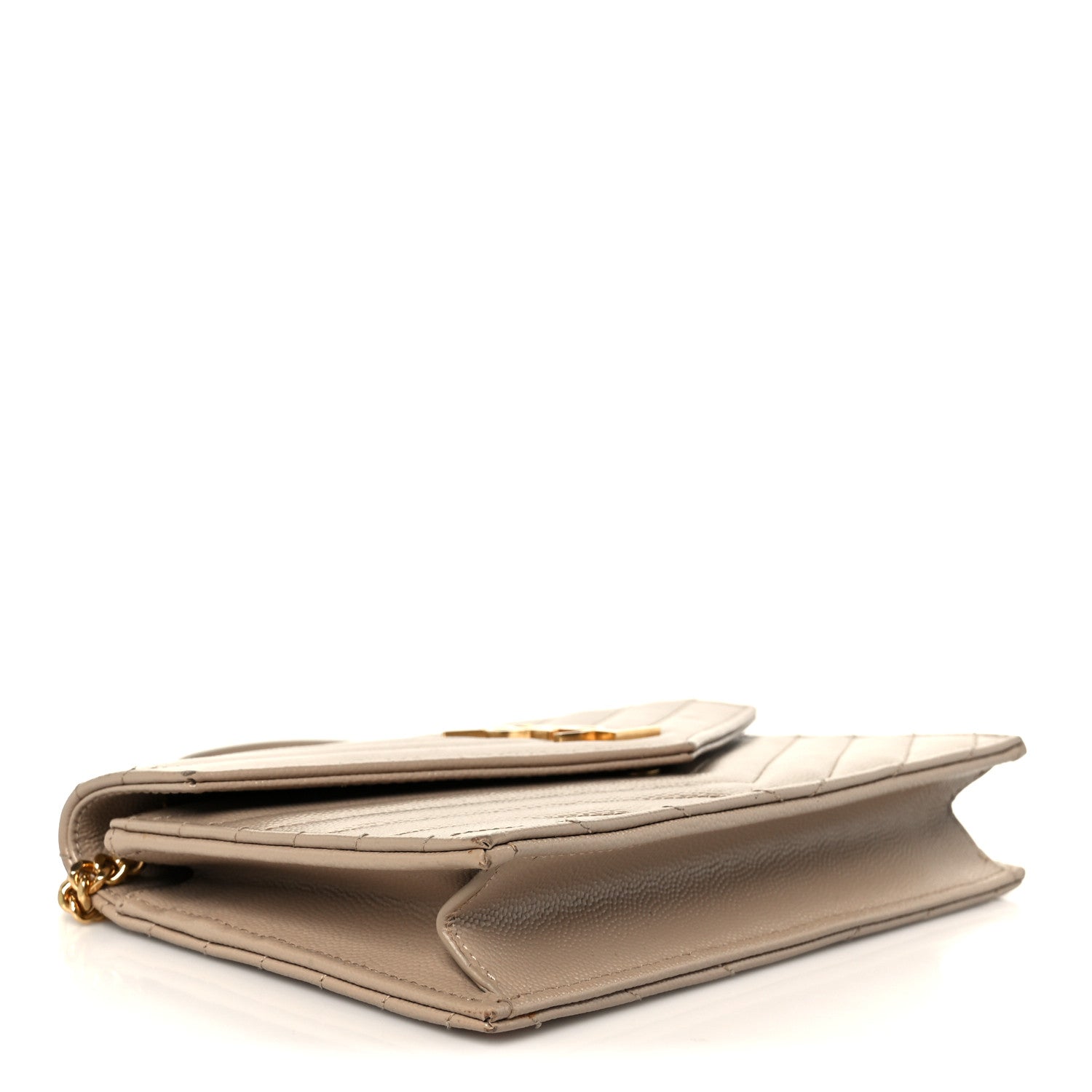 Grain De Poudre Matelasse Chevron Monogram Envelope Chain Wallet Dark Beige