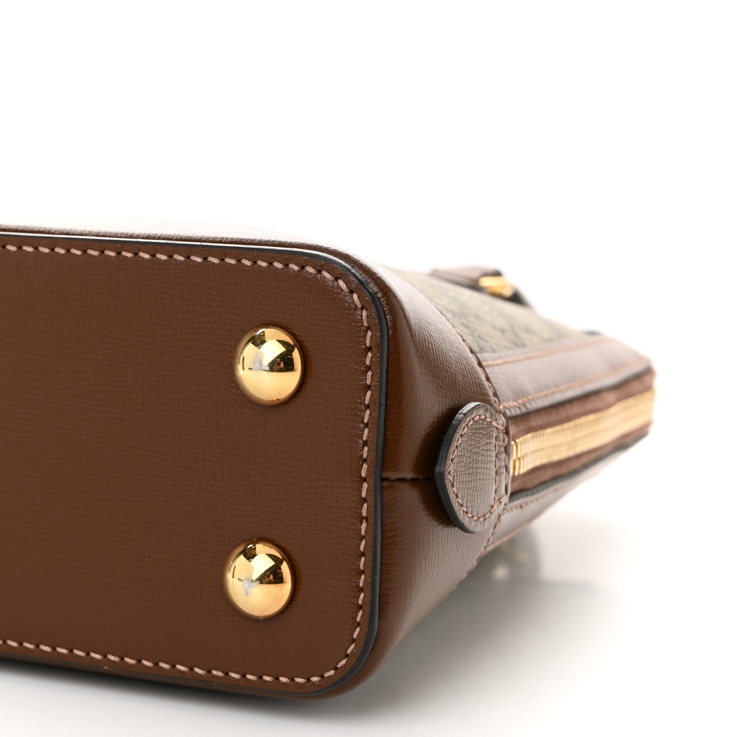 GG Supreme Monogram Azalea Calfskin Small Horsebit 1955 Top Handle Bag Beige Ebony Brown Sugar