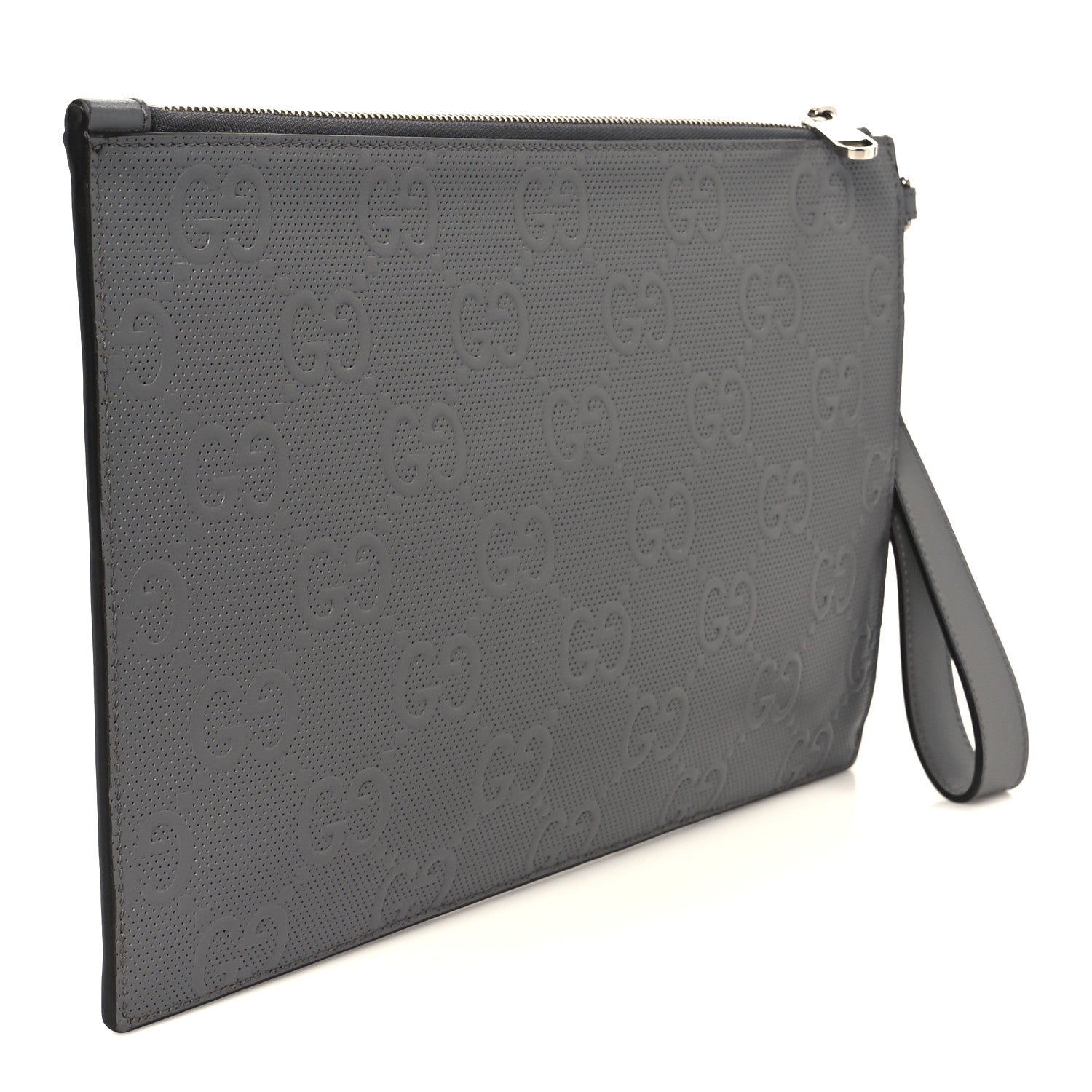 Calfskin GG Tennis Embossed Wristlet Pouch Grey