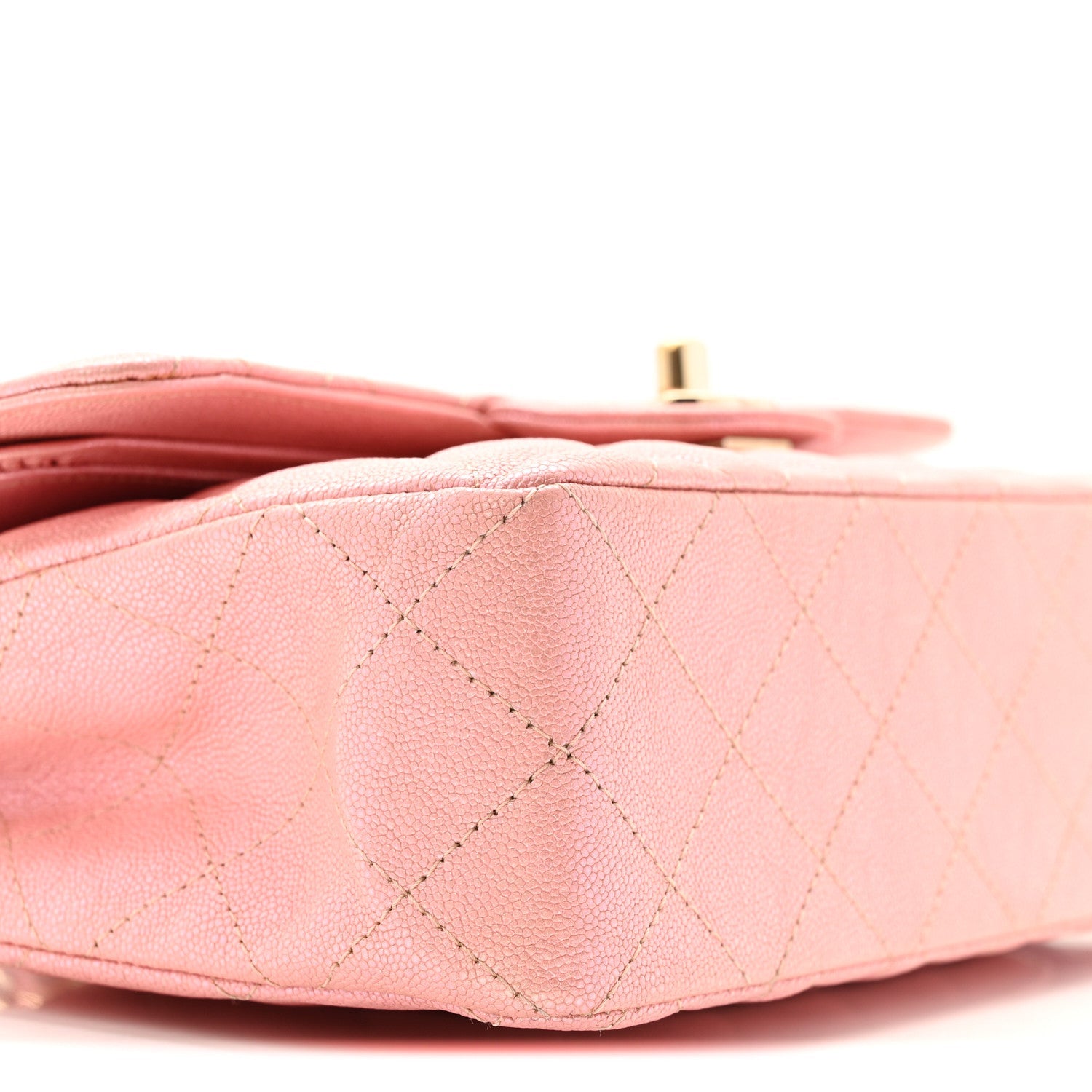 Iridescent Caviar Quilted Small Double Flap Pink