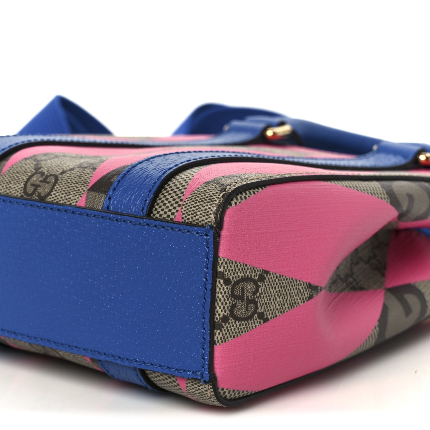 GG Supreme Monogram Textured Dollar Calfskin Rhombus Mini Tote Bag Beige Ebony Pink Blue