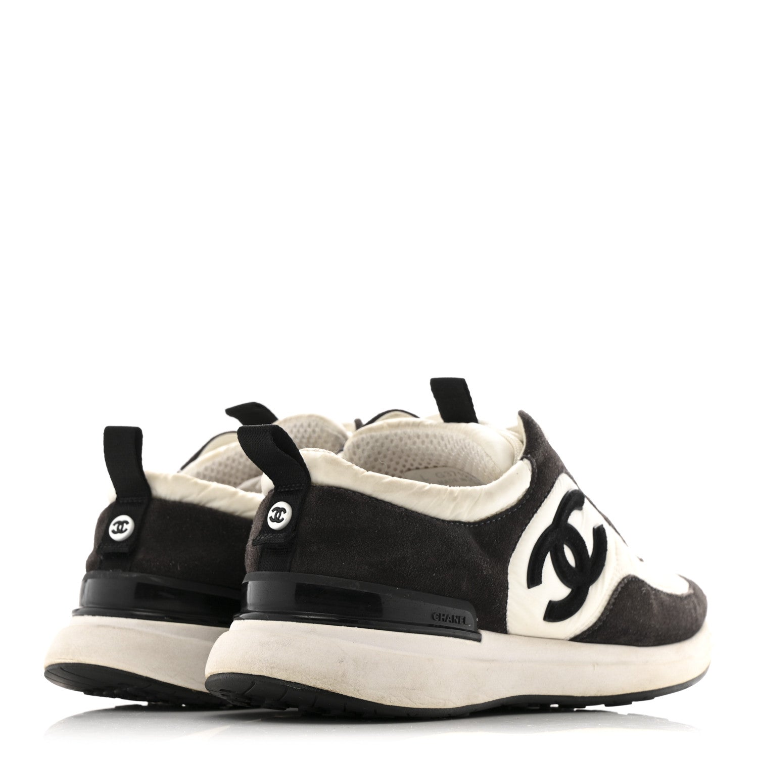 Nylon Suede Calfskin CC Sneakers 37 White Dark Grey