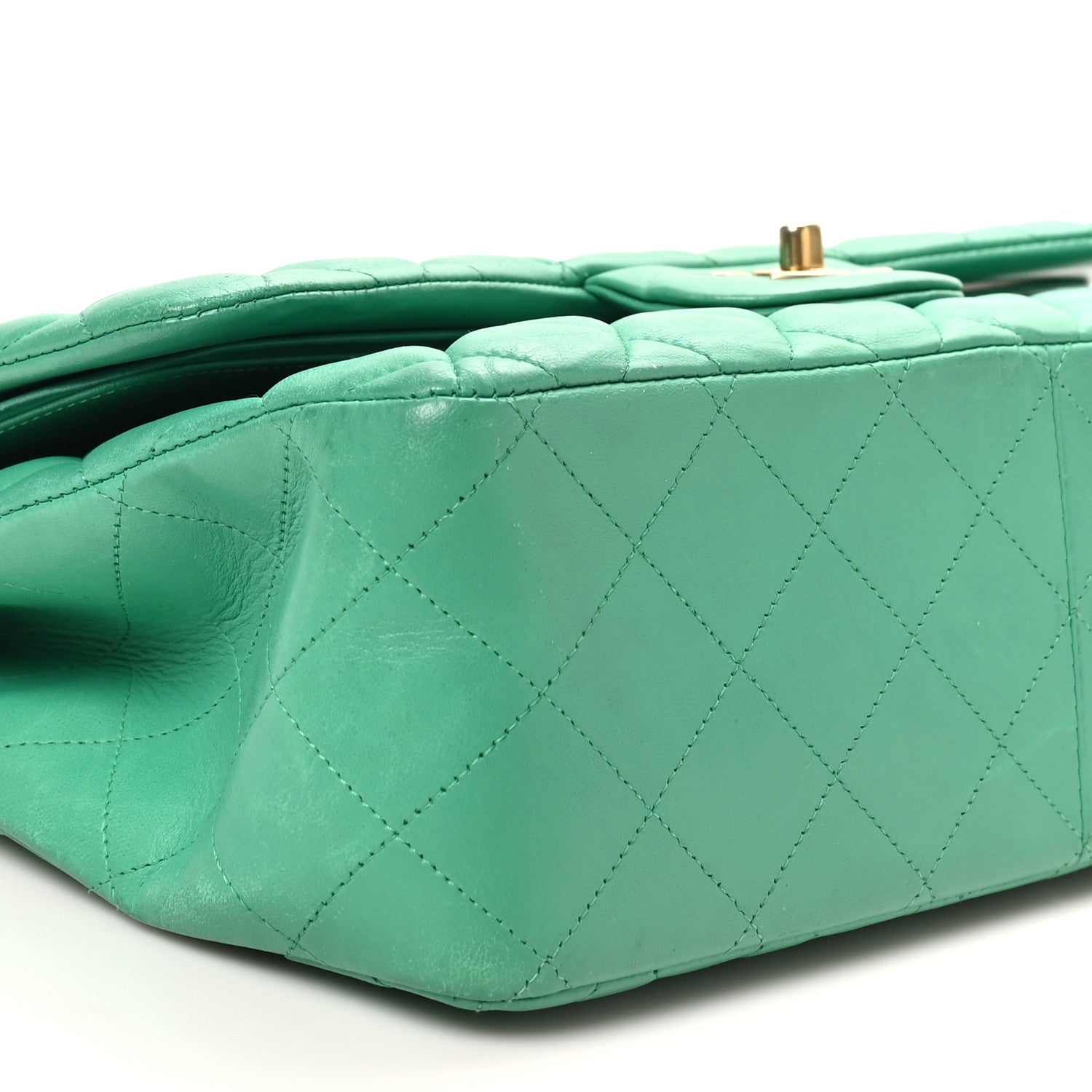 Lambskin Quilted Jumbo Double Flap Green