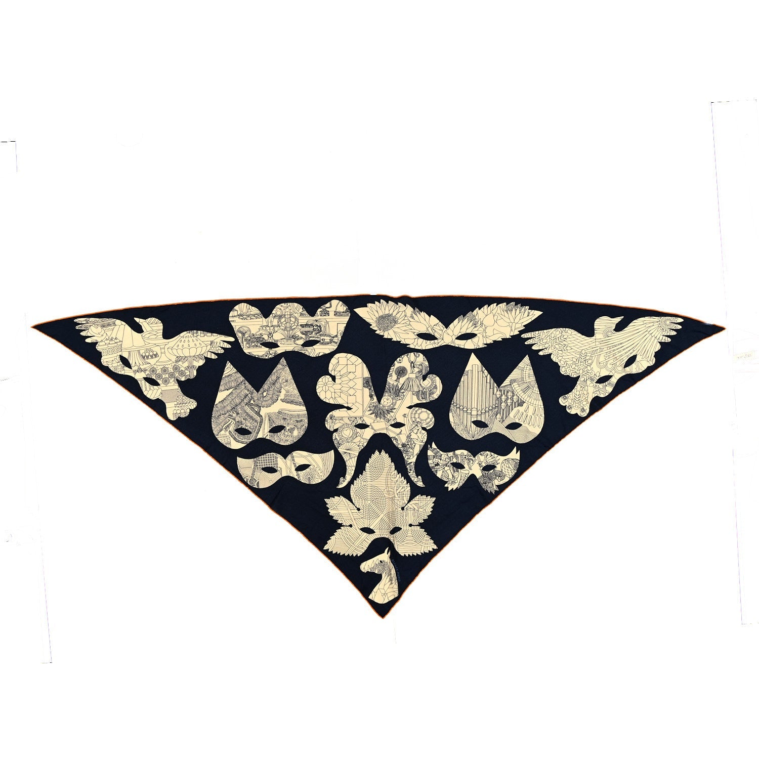 Cashmere Silk Bal De Soie Pointe Triangle Scarf Marine Naturel Rouille