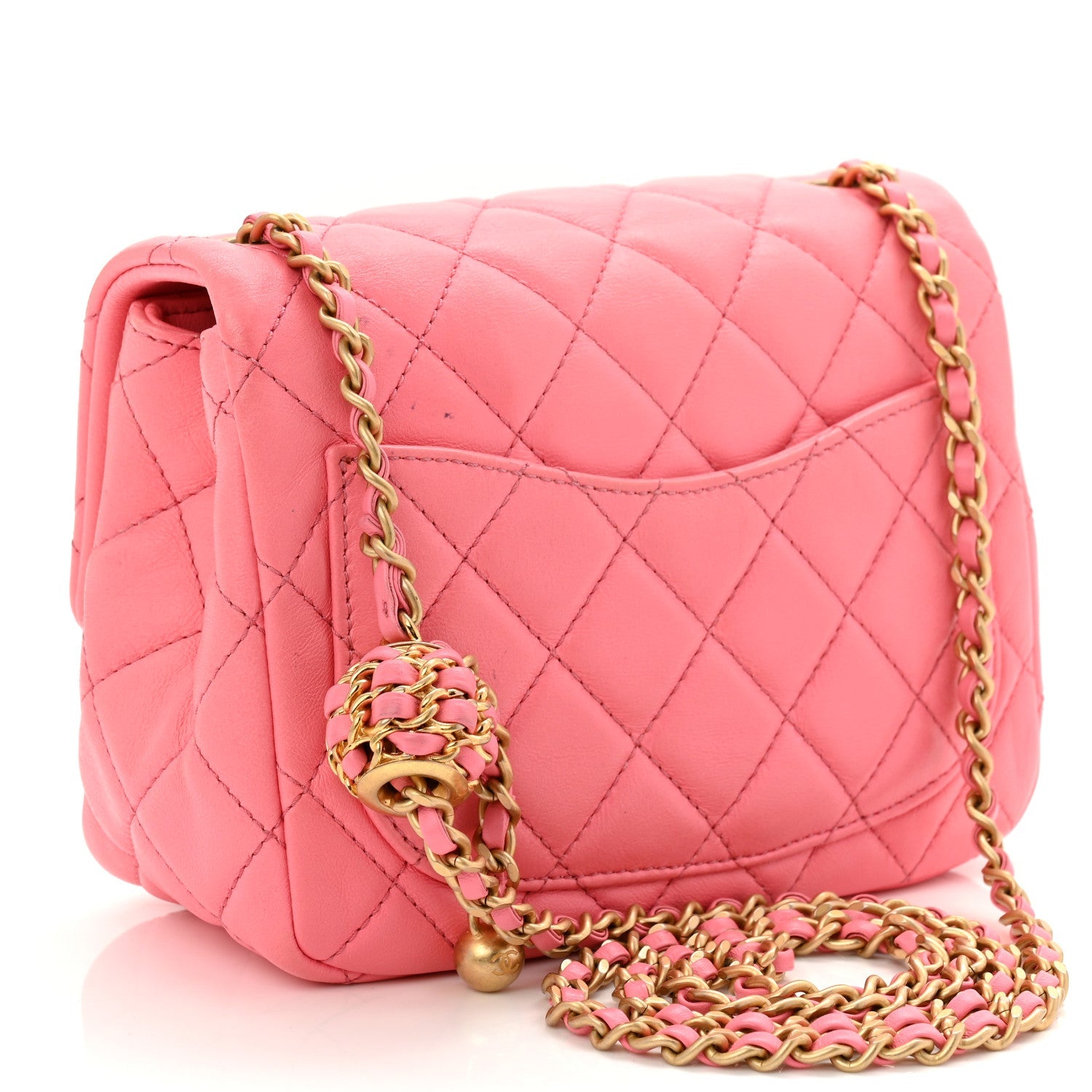 Lambskin Quilted Mini Pearl Crush Flap Pink