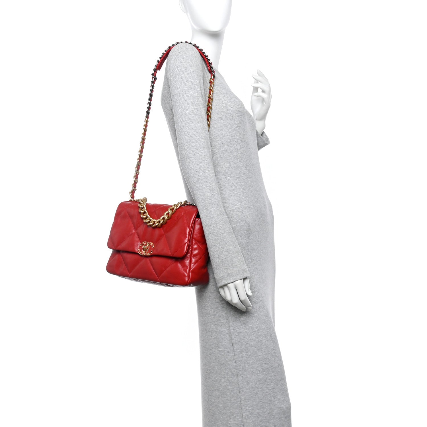 Goatskin Quilted Large Chanel 19 Flap Red