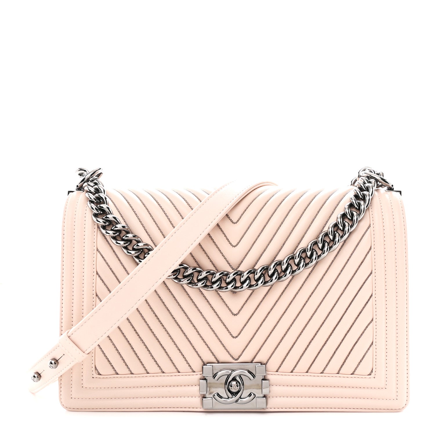 Lambskin Chevron Chain Stitched New Medium Boy Flap Beige