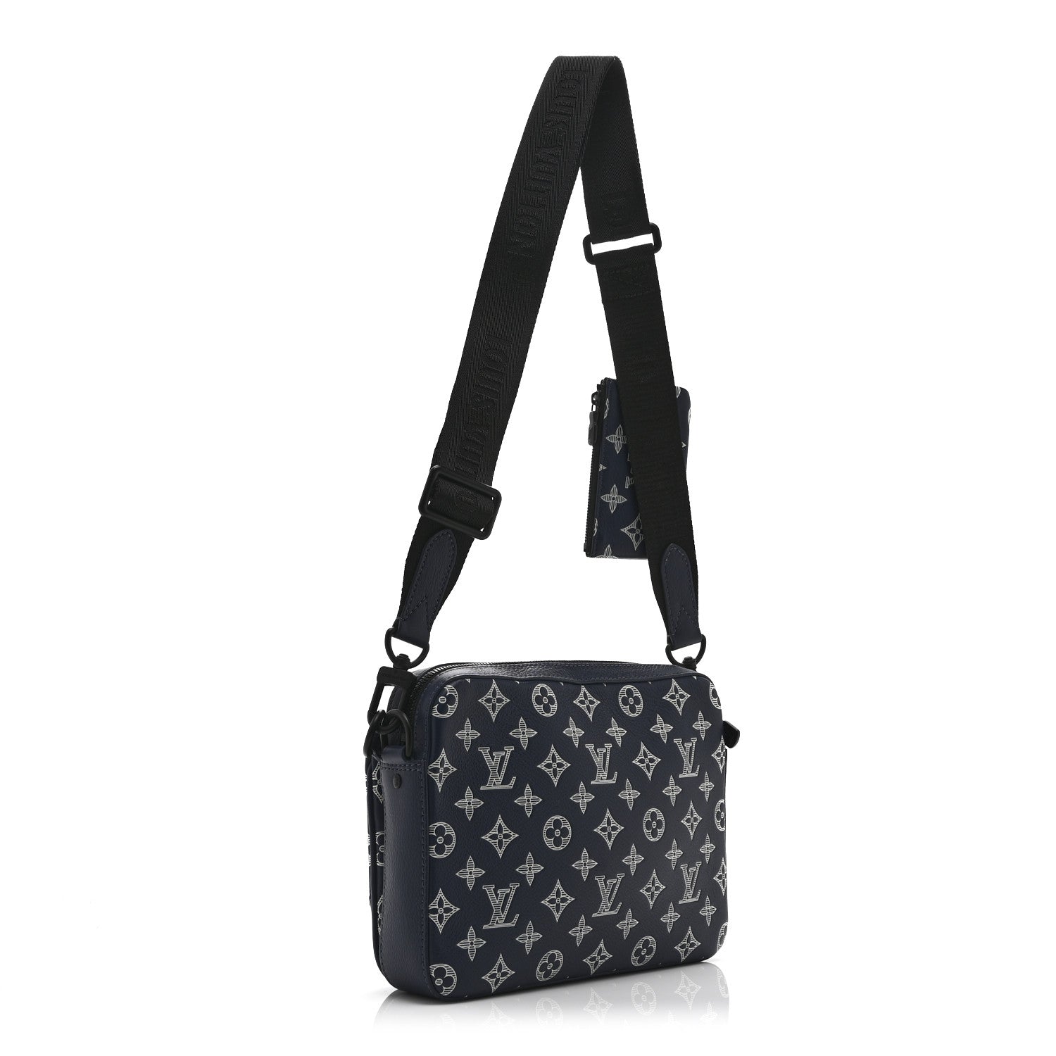 Calfskin Monogram Shadow Trio Messenger Navy White