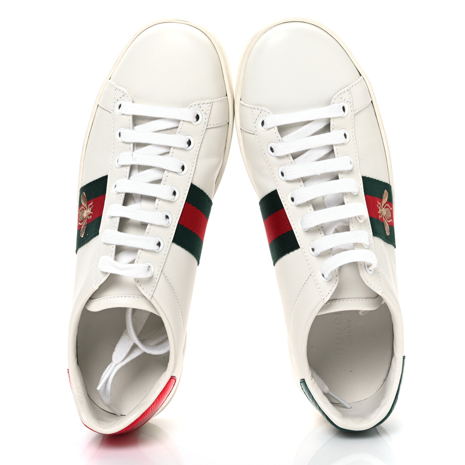Calfskin Ayers Bee Embroidered Womens Ace Sneakers 39 White Red Flame Green