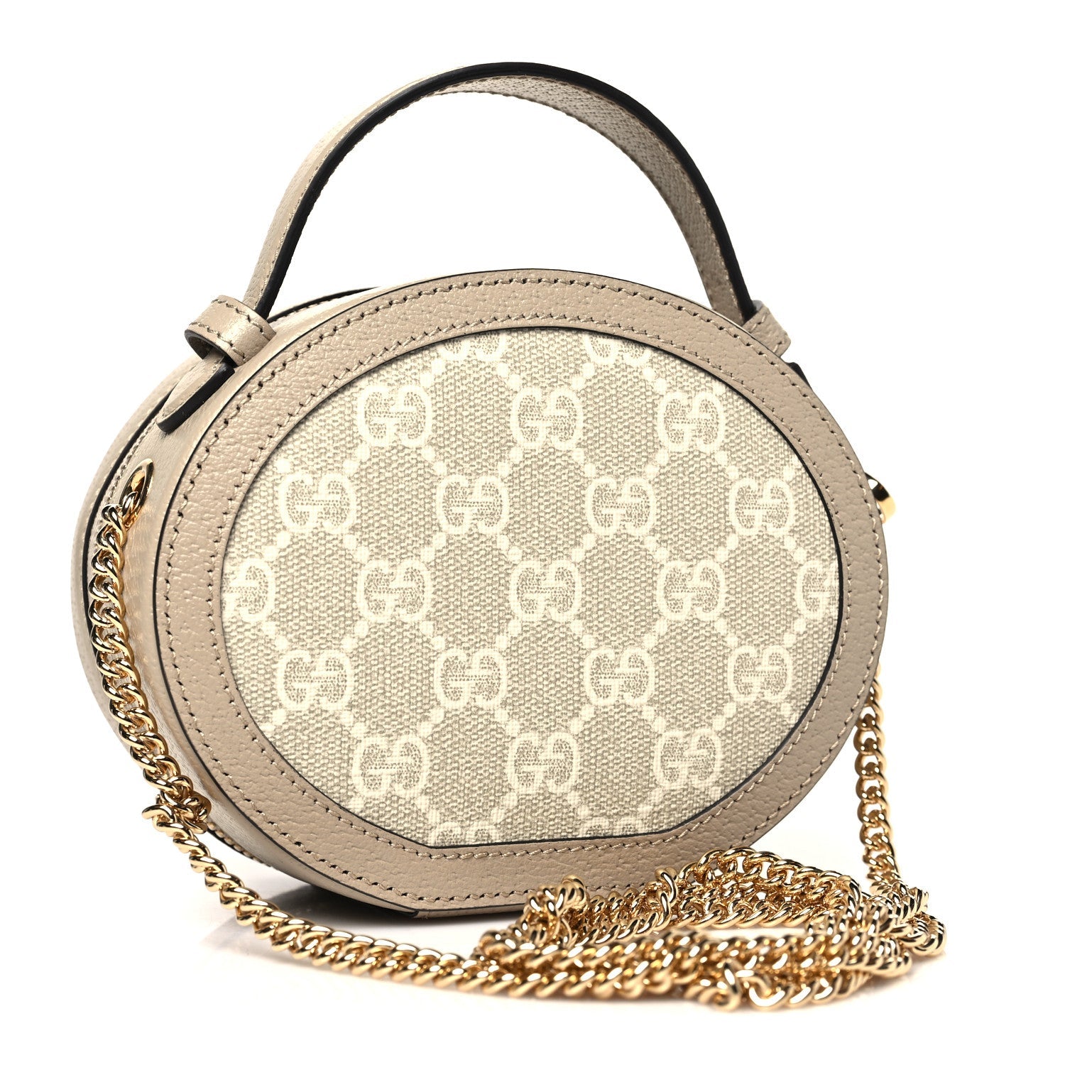 GG Supreme Monogram Top Handle Web Mini Ophidia Round Shoulder Bag Beige Mystic White