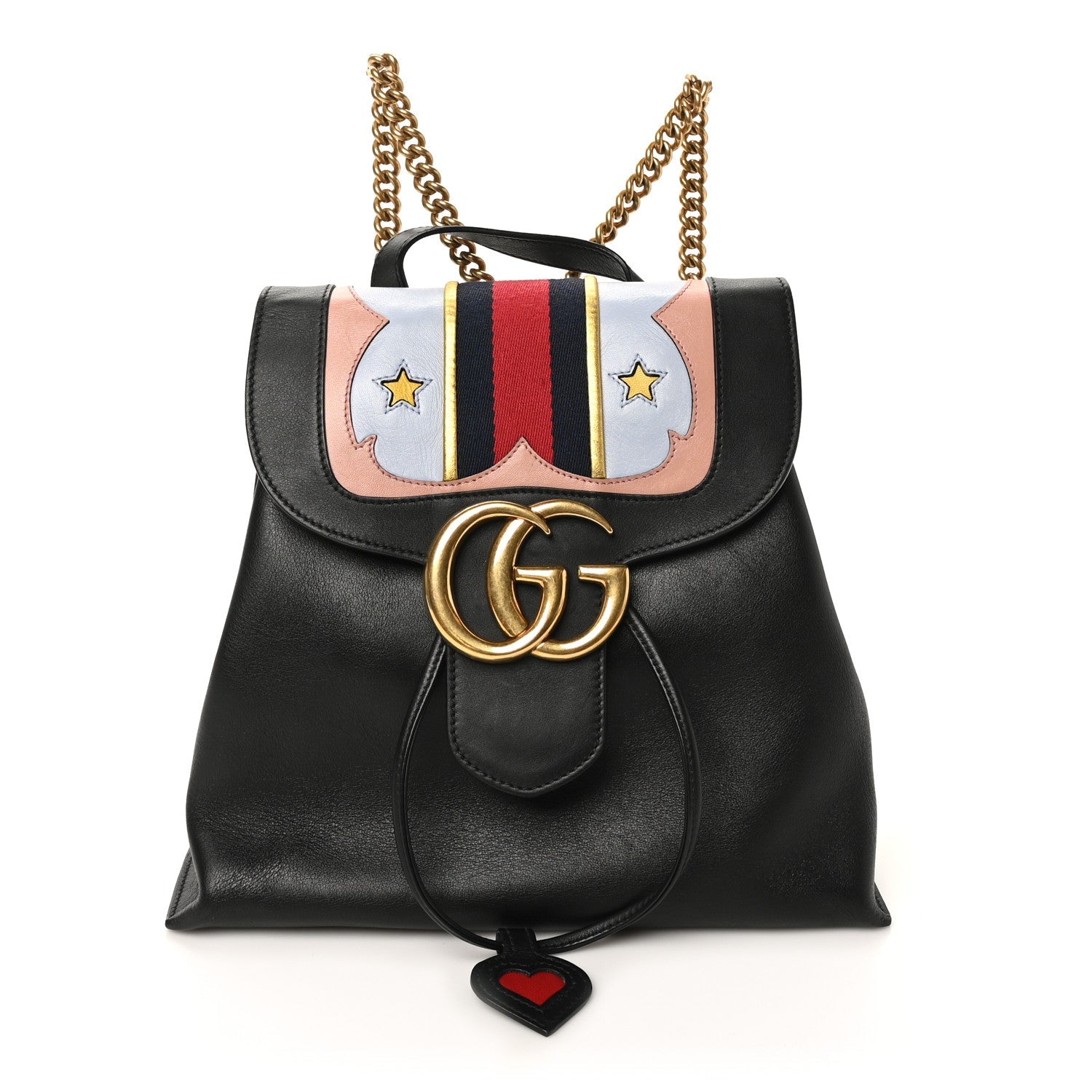 Calfskin Web GG Marmont Flap Chain Backpack Black