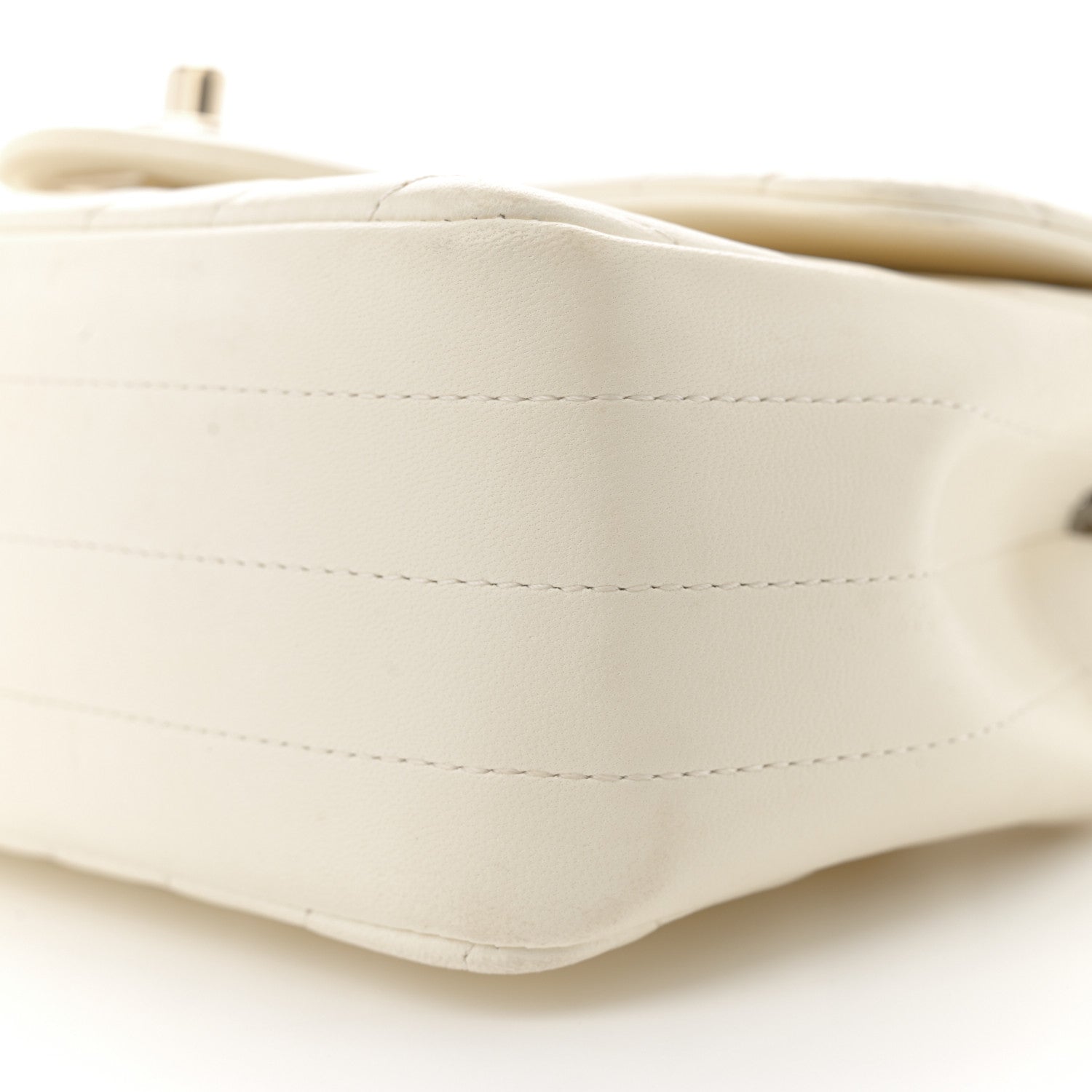 Lambskin Chevron Quilted Mini Rectangular Flap White
