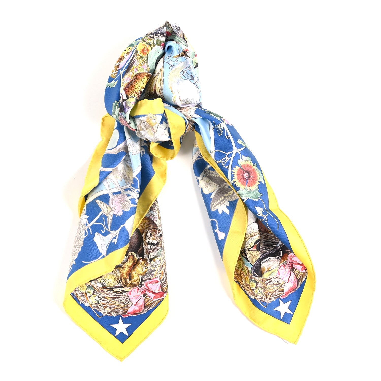 Silk Faune Et Flore Du Texas Scarf 90 Jaune Vif Bleu Azur Multicolor