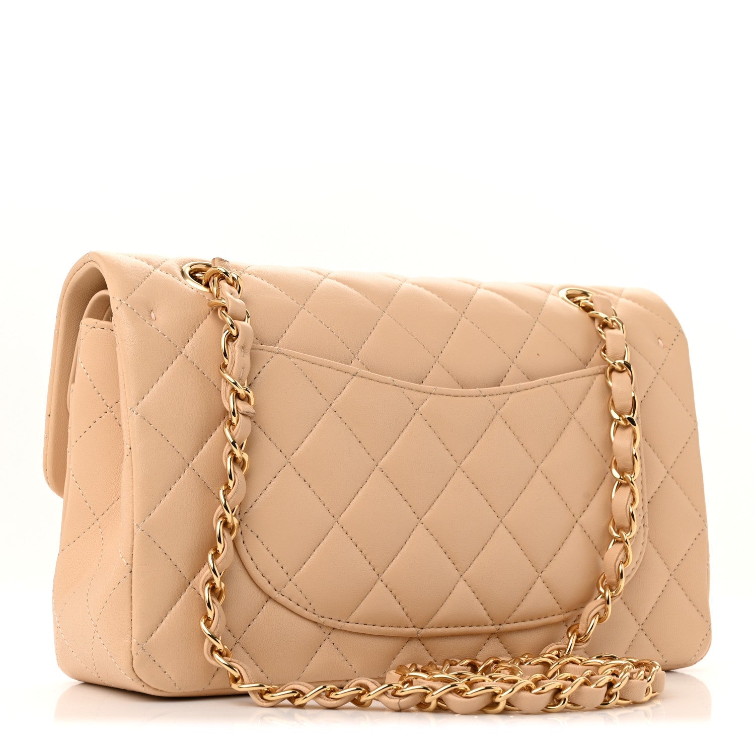 Lambskin Quilted Small Double Flap Beige