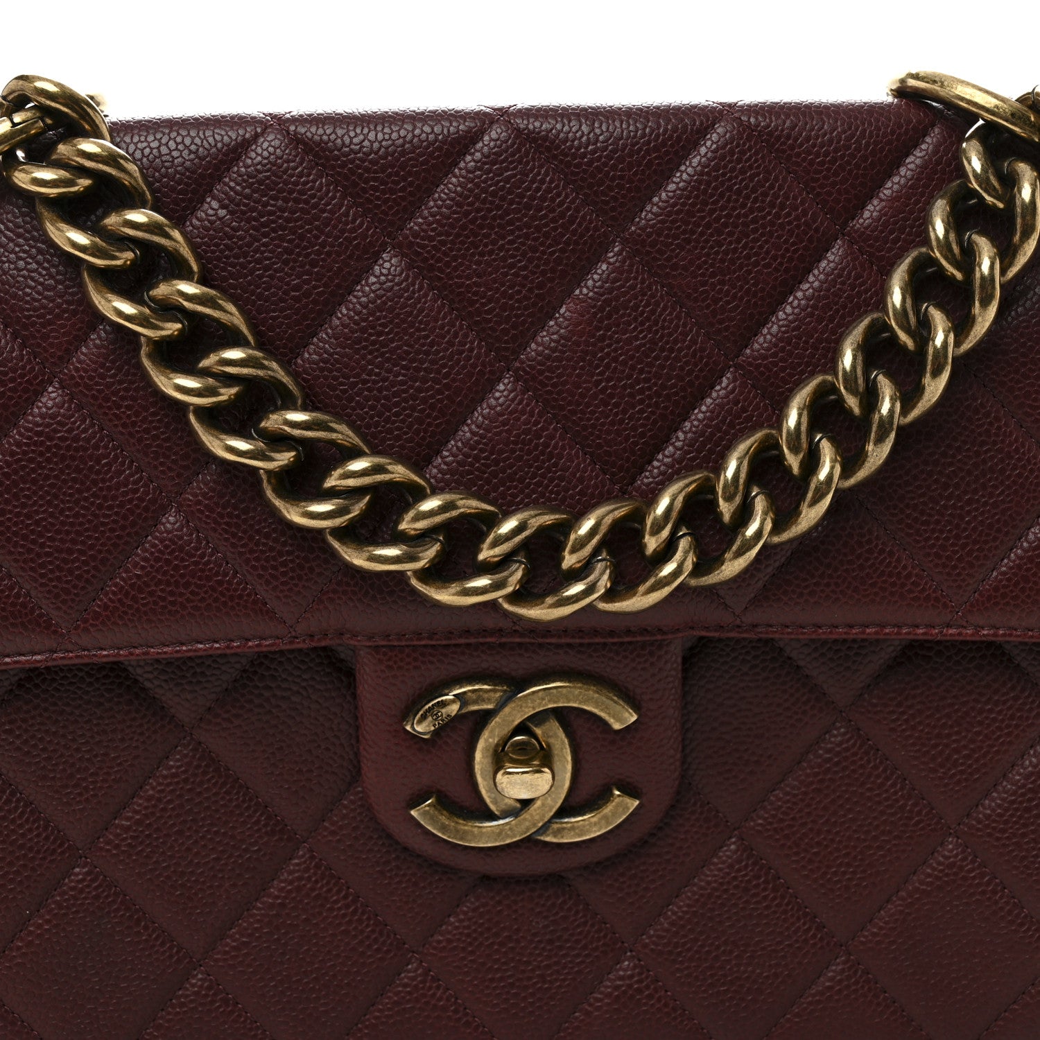 Caviar Quilted Large Retro Class Flap Burgundy
