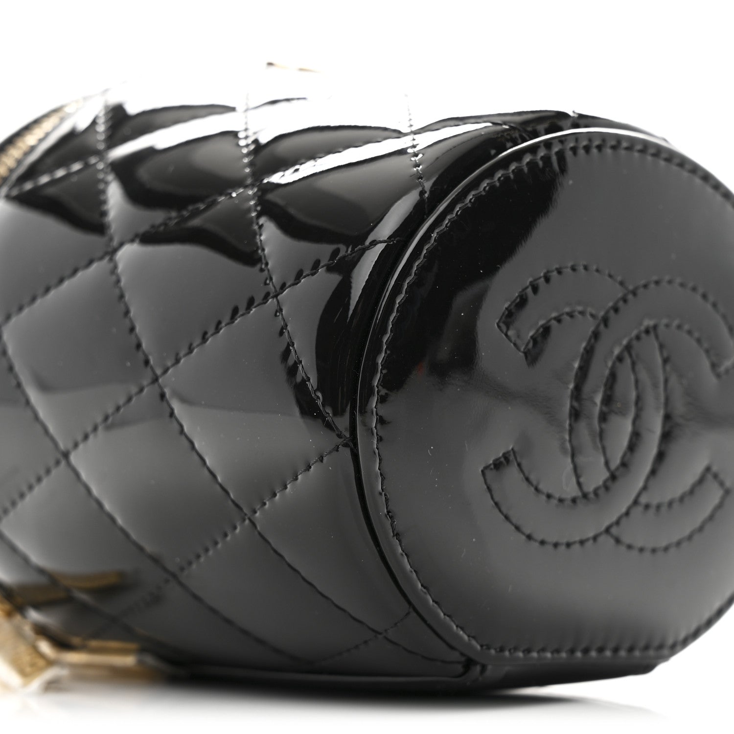 Patent Quilted Afternoon Tea Top Handle Vanity Case With Chain Black
